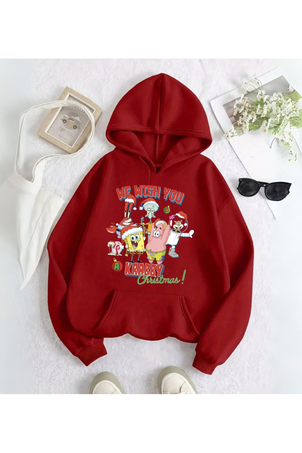 Loots  SpongeBob Friends Merry Christmas Baskılı Kapşonlu Sweatshirt