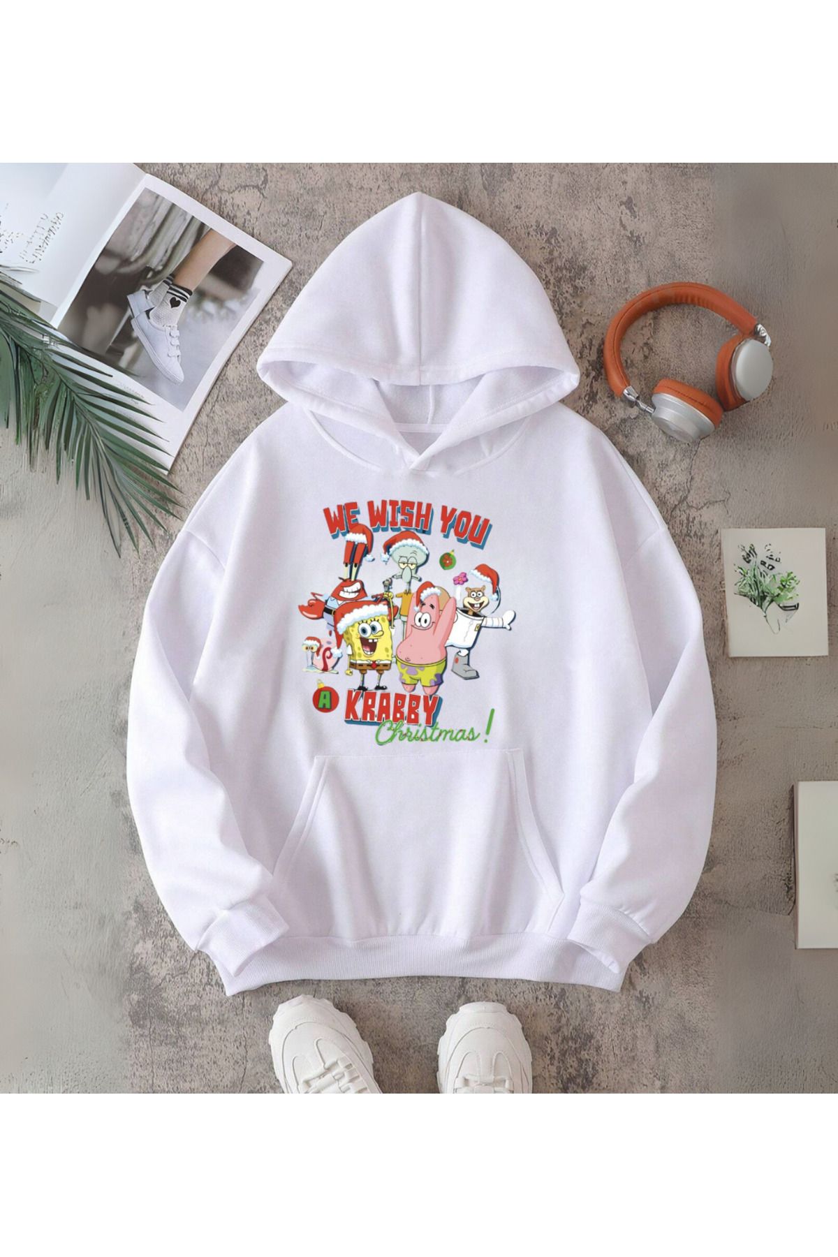 Loots  SpongeBob Friends Merry Christmas Baskılı Kapşonlu Sweatshirt