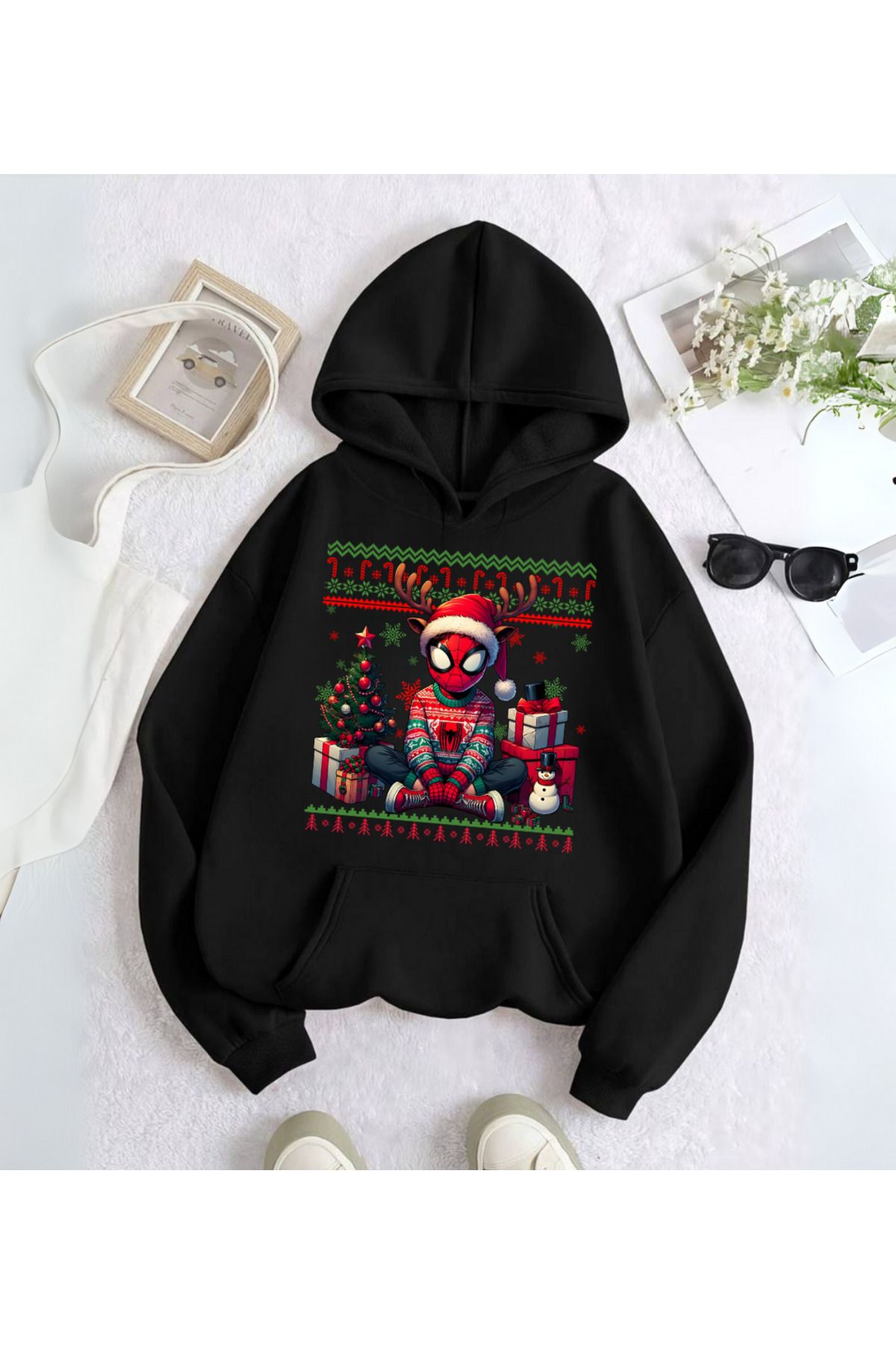 Loots  Spider Man Merry Christmas Baskılı Kapşonlu Sweatshirt