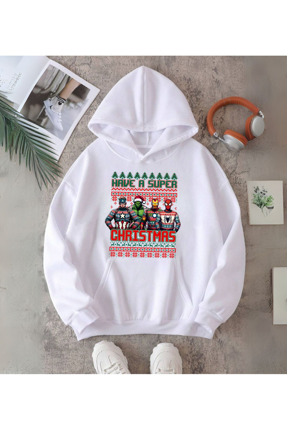 Loots  Marvel Merry Christmas Baskılı Kapşonlu Sweatshirt