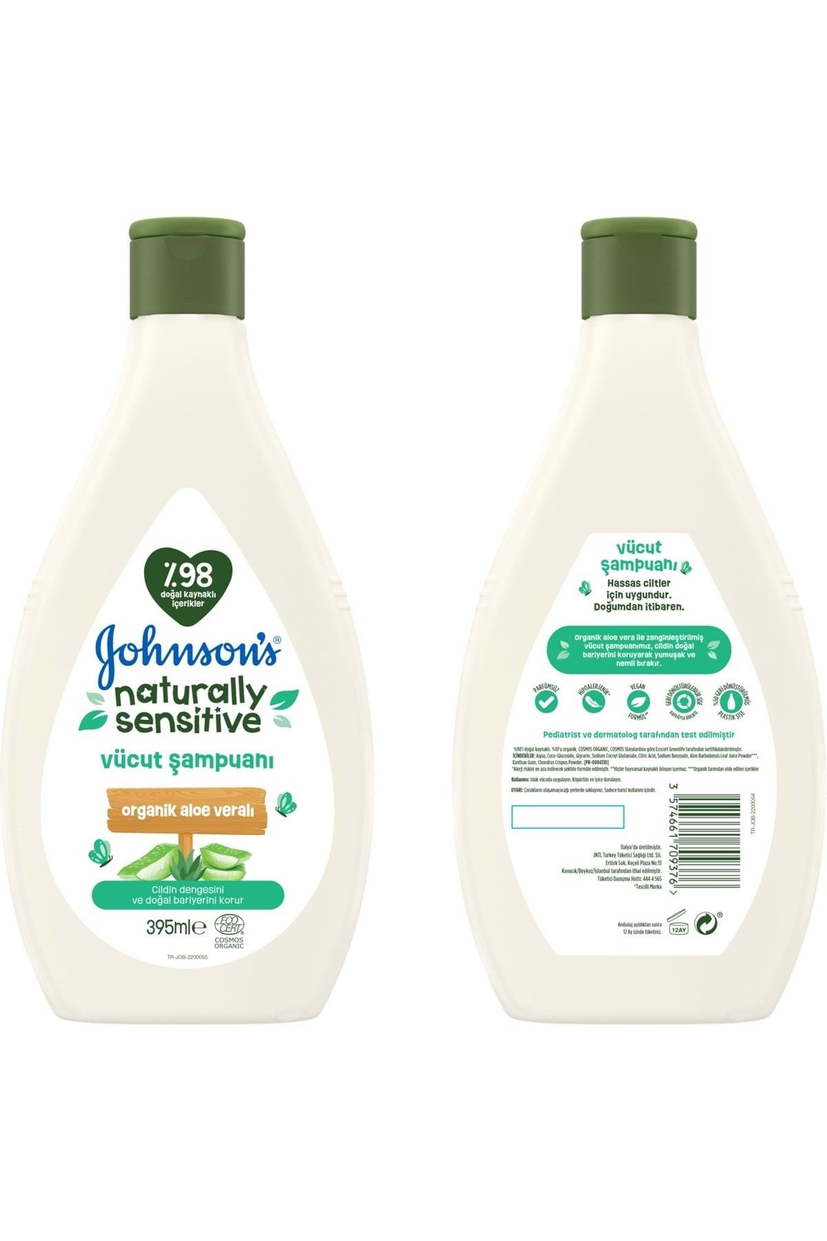 Johnsons Baby Vücut Şampuanı 395ML Natural Sensitive (Organik Aloe Veralı) (2 Li Set)