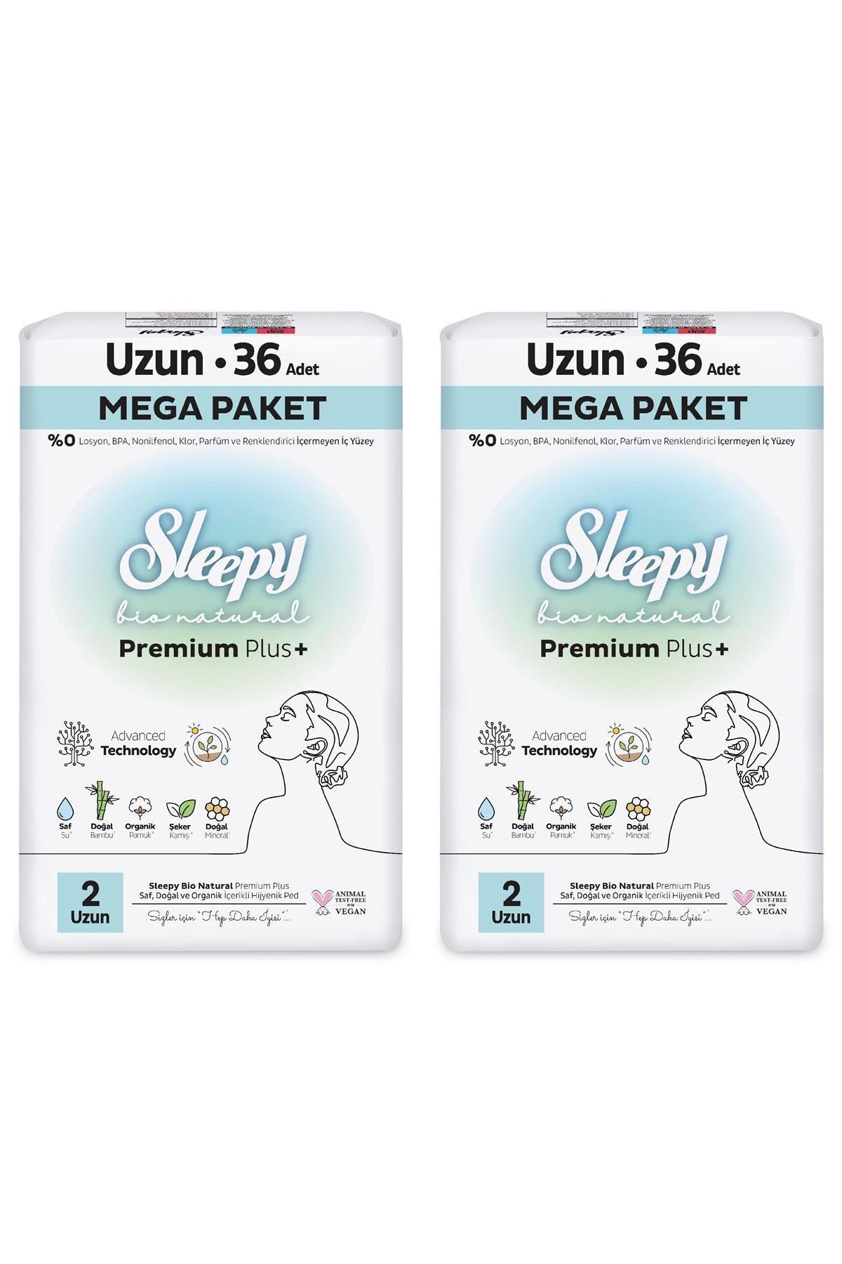 Bio Natural Premium Plus Hijyenik Ped Mega Paket Uzun 36X2 (72 Adet)