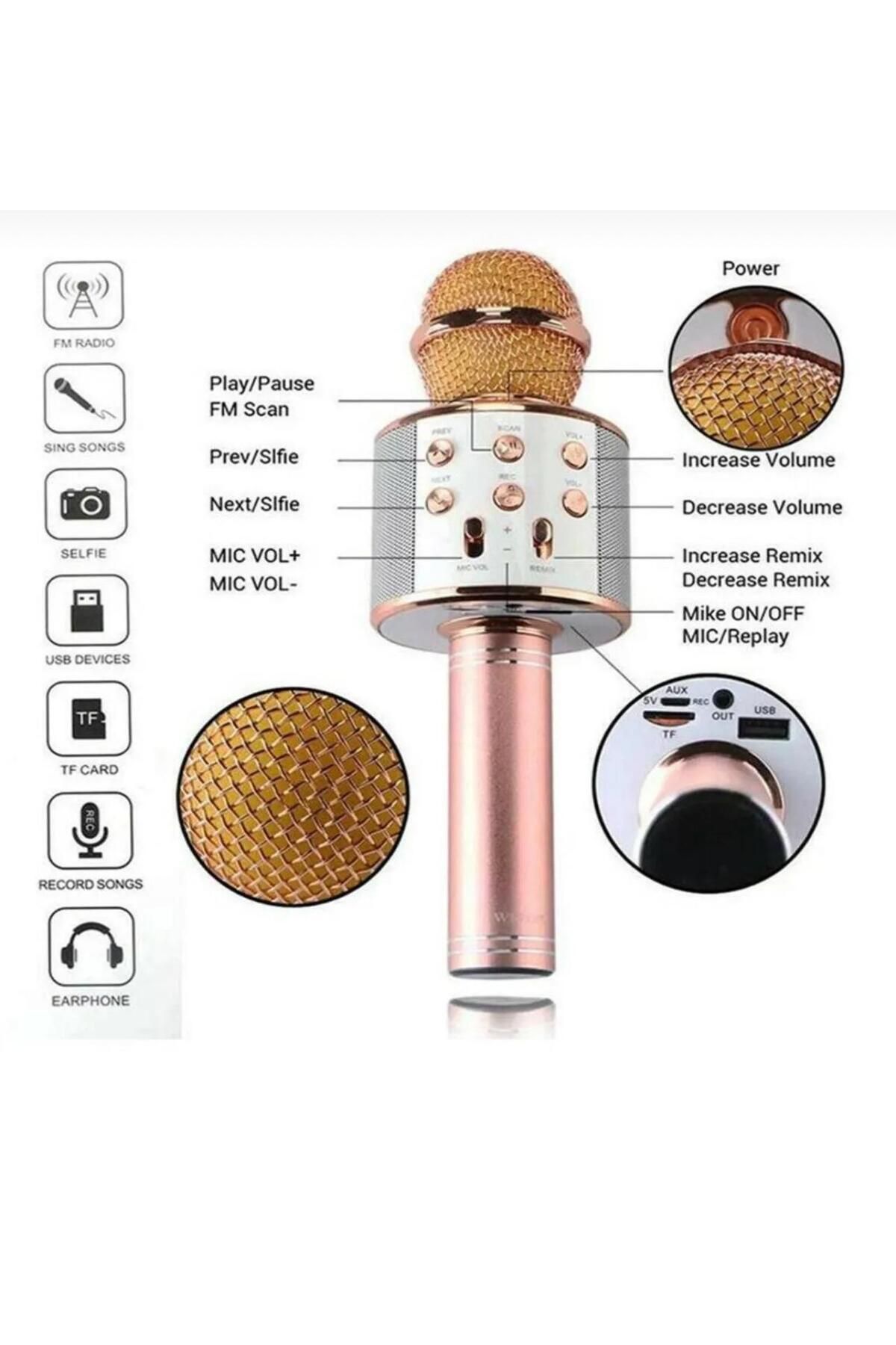 KARAOKE MİKROFON AUX-USB-SD KART UYUMLU BLUETOOTH HOPARLÖR-MİKROFON