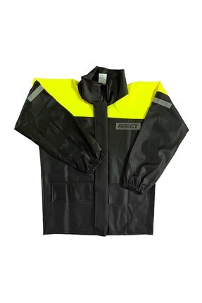 1134 PVC KURYE PAKETÇİ YAĞMURLUĞU TAKIM CEPLİ SİYAH-NEON SARI Image 0