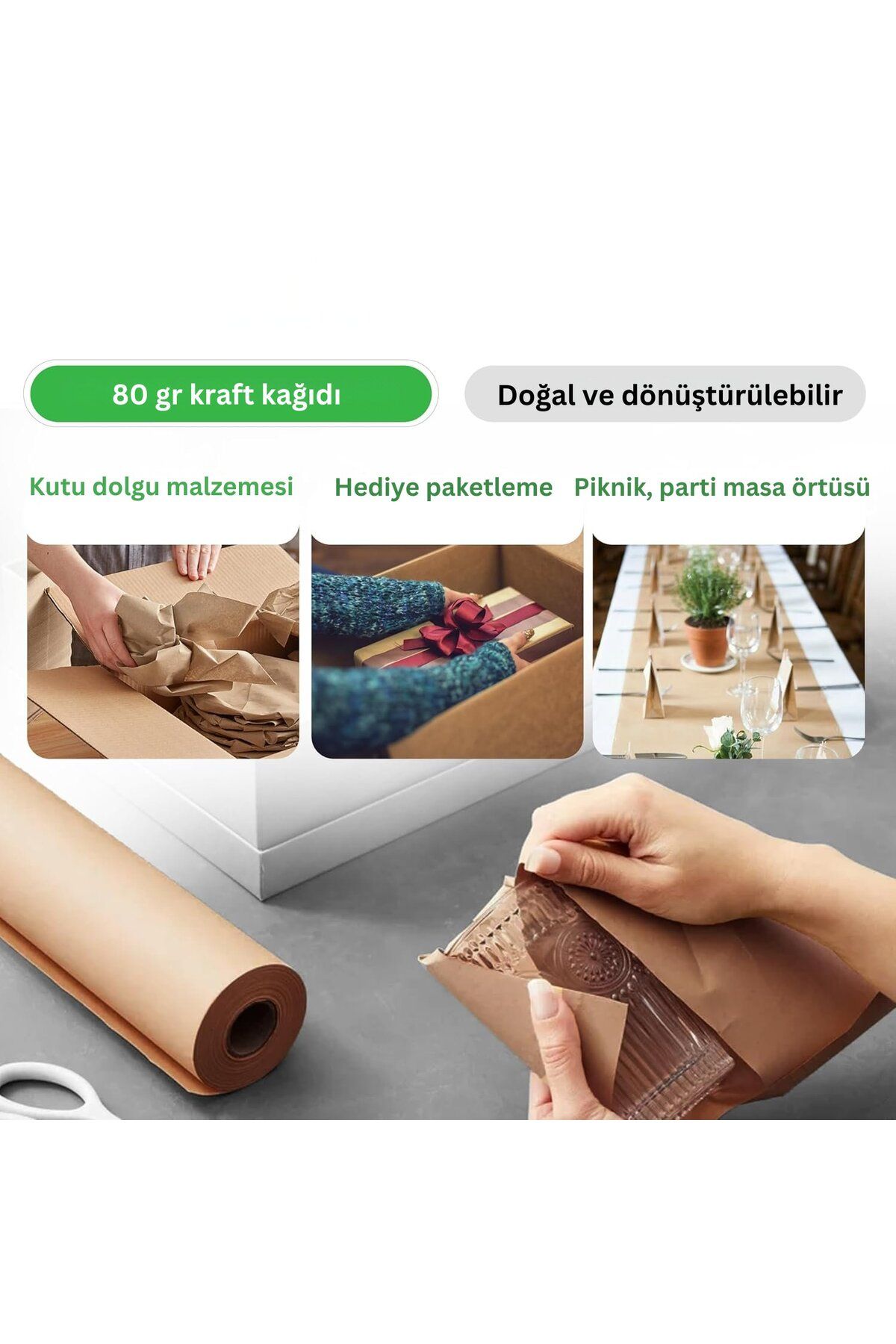 Kraft Rulo Ambalaj Kağıdı, Çeyiz, Hediye Paketleme, Çiçek Buket, DIY Kağıdı, 80 gr - 50cm x 10m