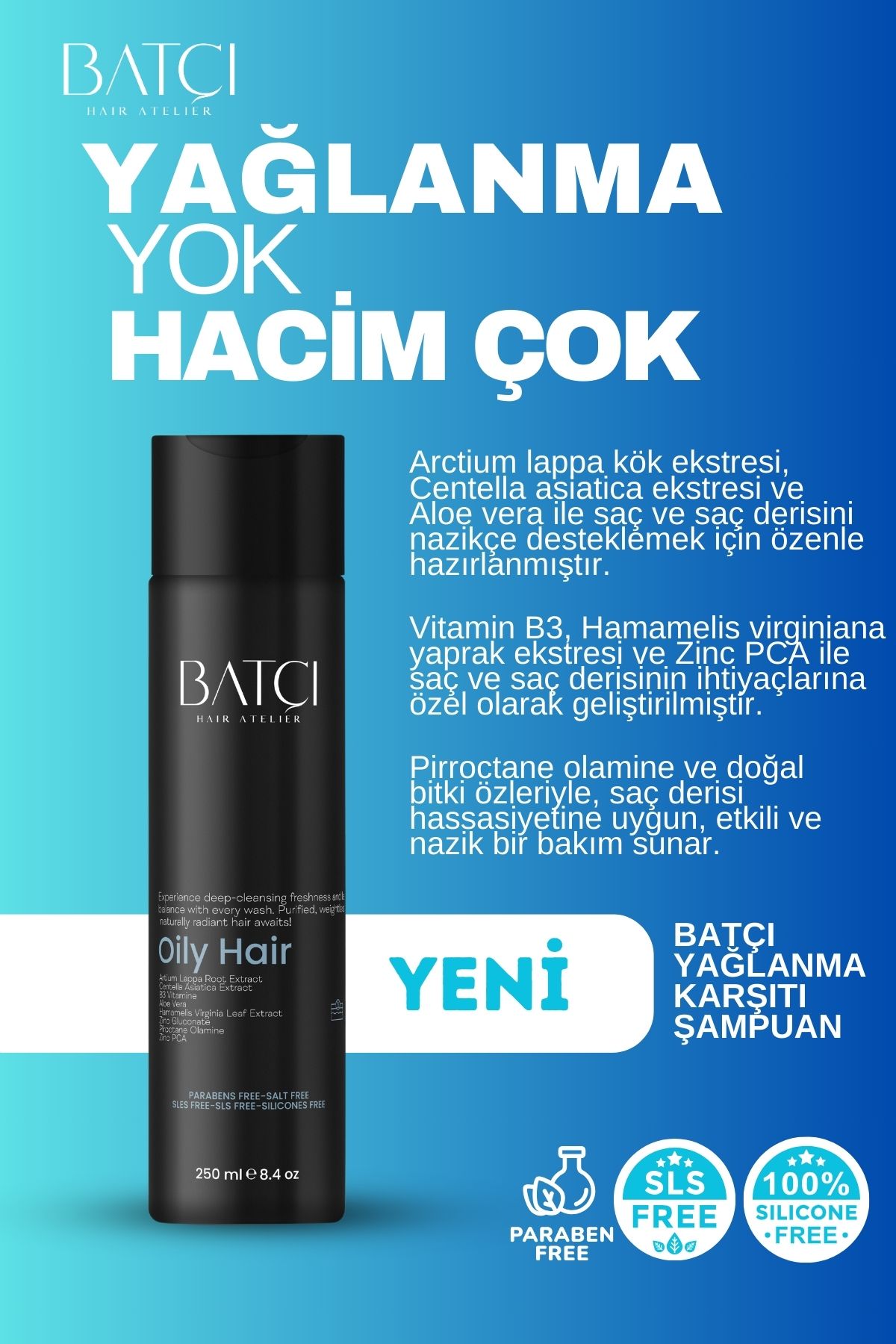 Yağlanma Karşıtı Arctium Lappa Kök Ekstresi, Centella Asiatica ve Aloe Vera Özlü Şampuan 250 ML