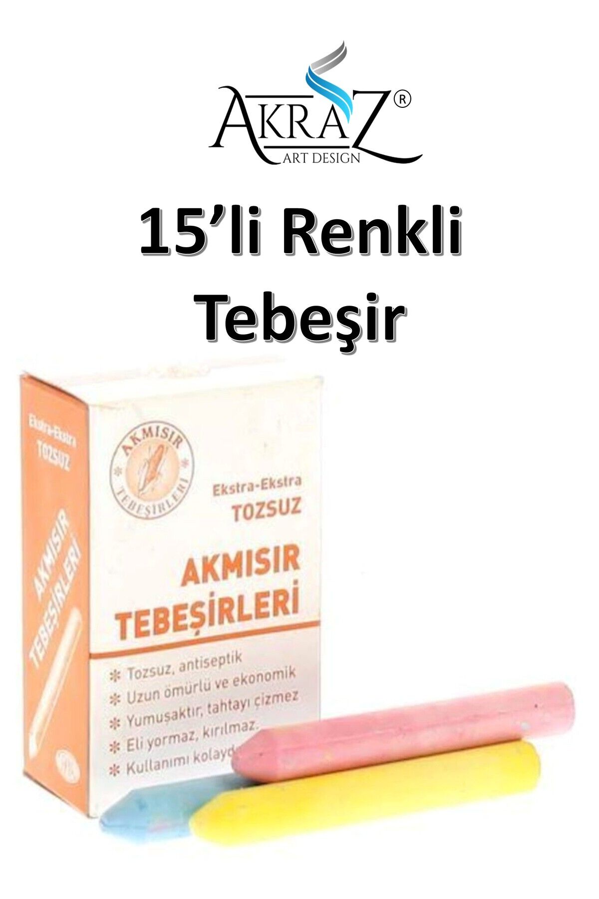 Akraz Art Design RenkliTebeşir 15'li Set tozs...