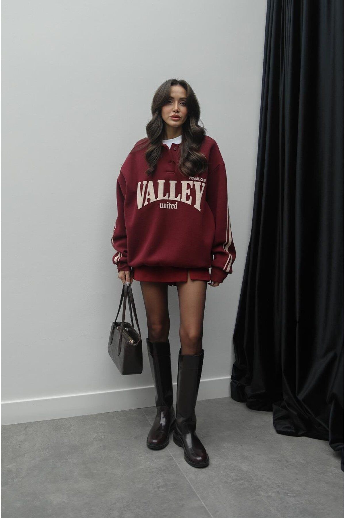 Bordo Walley Baskılı Sweatshirt