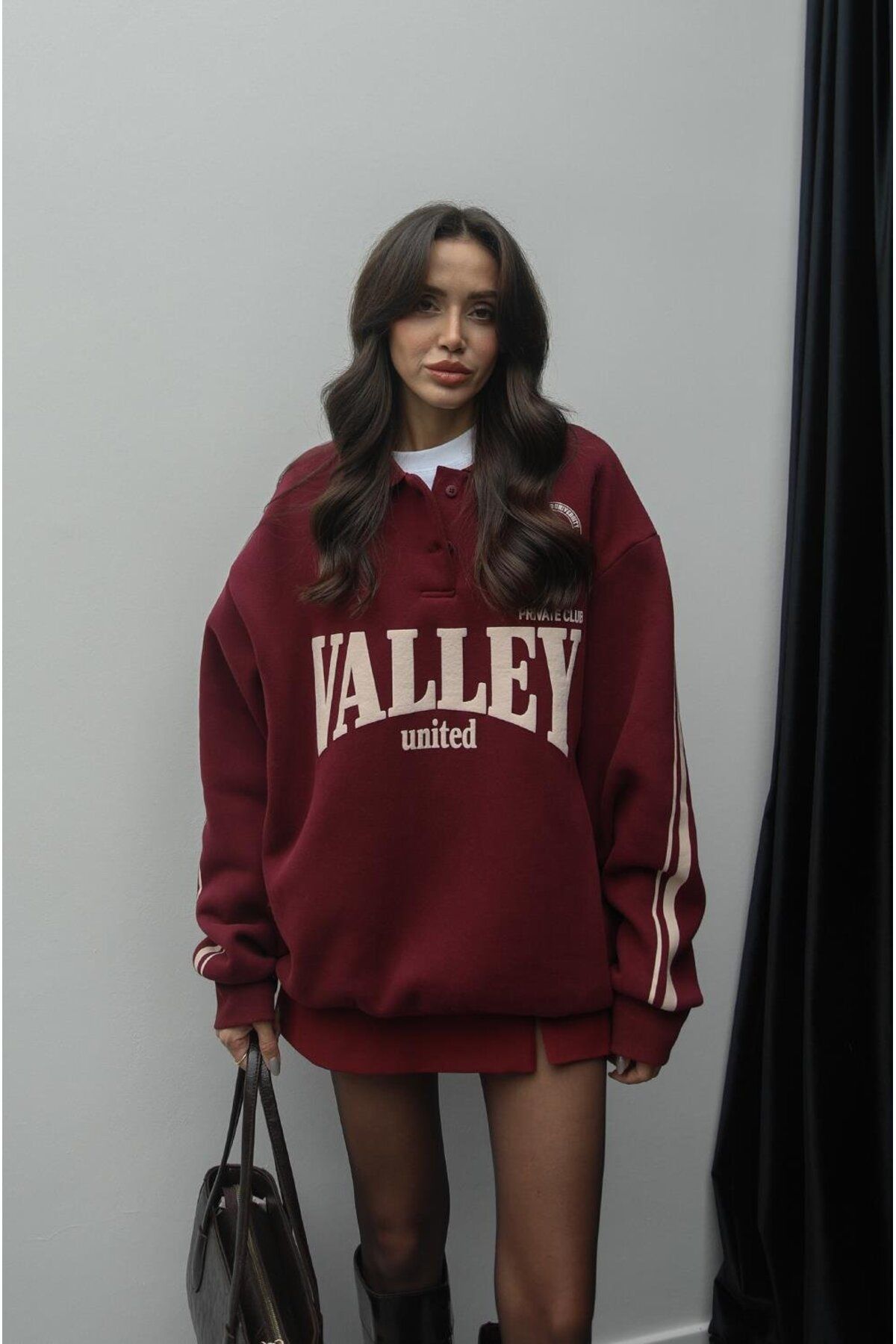 Havoş Bordo Walley BaskılıSweatshirt