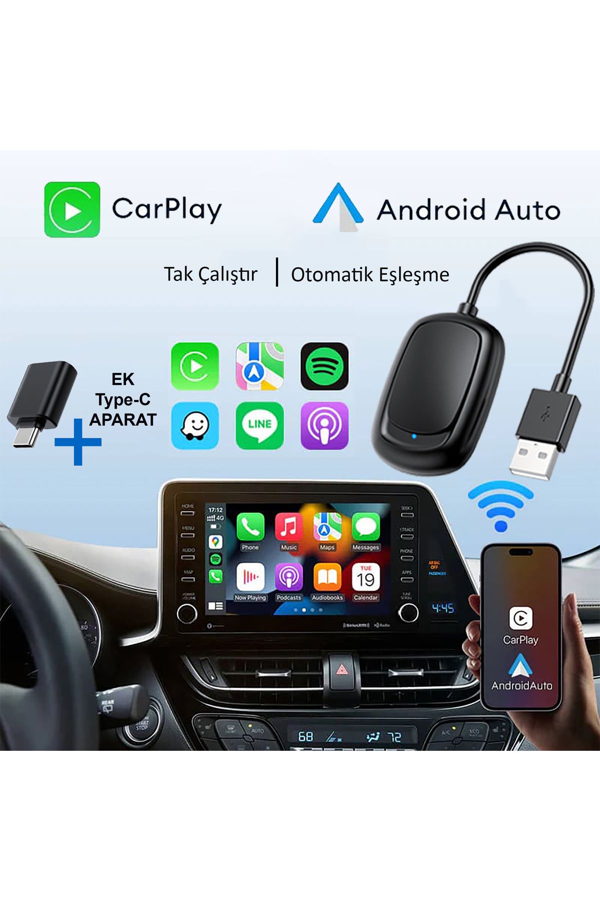 RADOON Yeni Tasarım MiniKablosuz Carplay Usb...