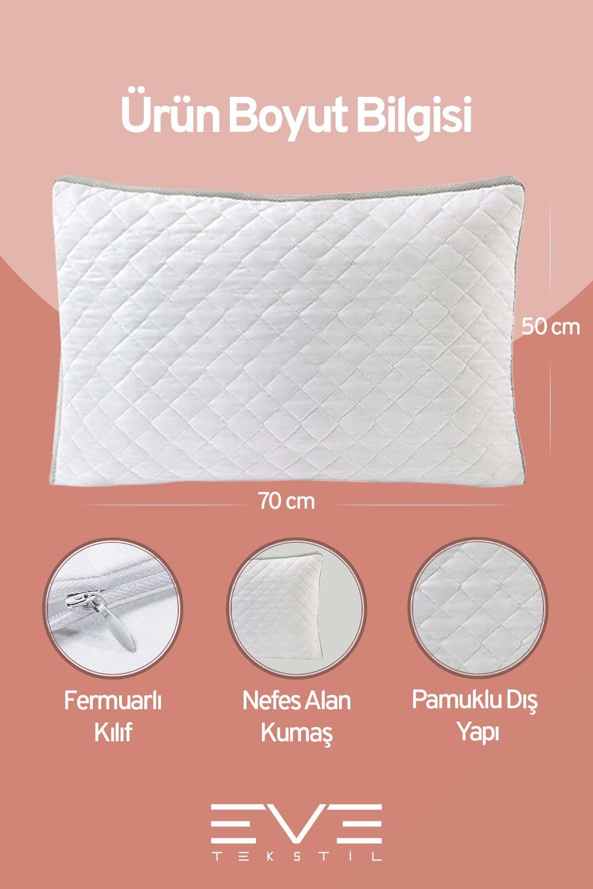 2 Adet Klimax Serisi Kılıflı Fermuarlı Klimali Antialerjik Silikon Elyaf Yastık 50x70cm 900 gr