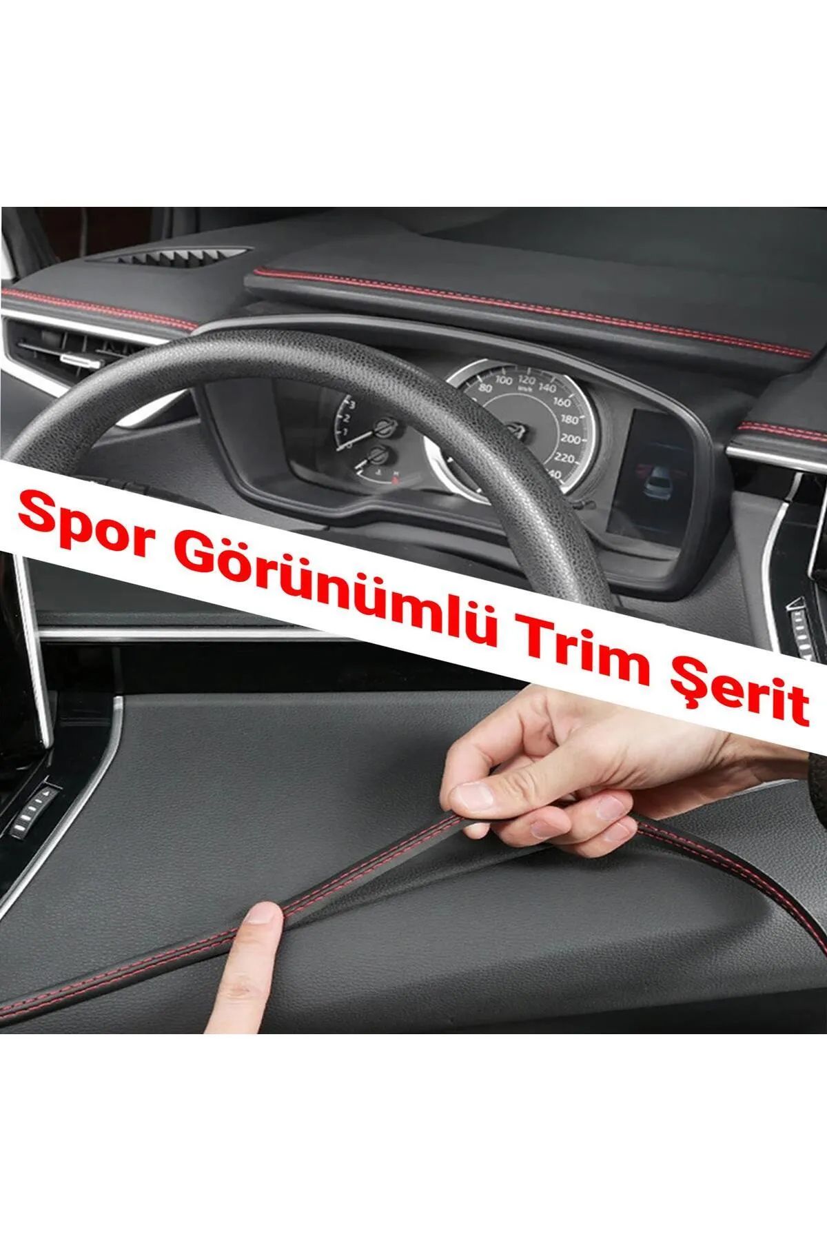 Araba Oto içi Kırmızı  / Mavi Dikiş Kapı Torpido Üstü Çizgi Deri Trim Şerit 2.5 Mt