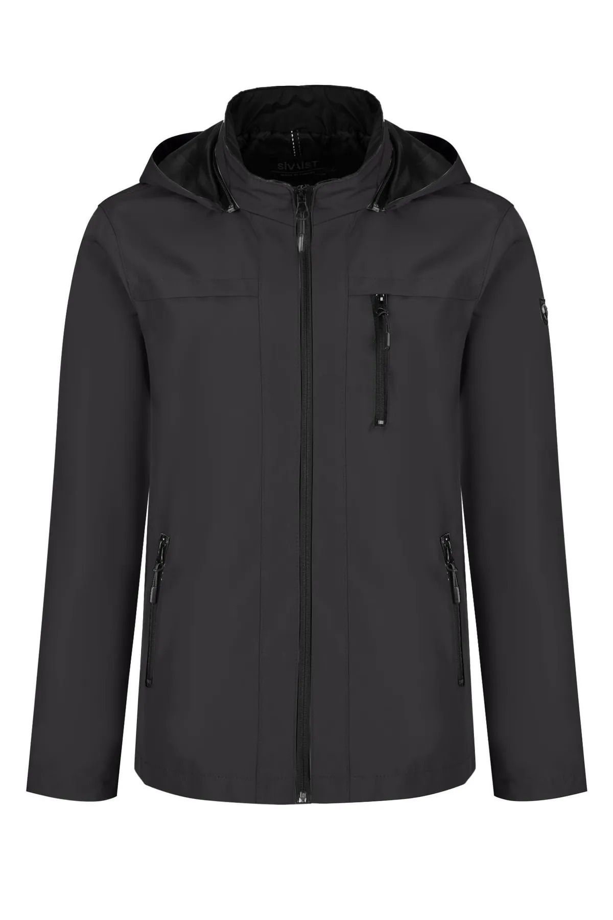 Siyah %100 Su Ve Rüzgar Geçirmez Içi Kürklü Fermuarlı Iç Cepli Gore-tex Softshell Erkek Mont