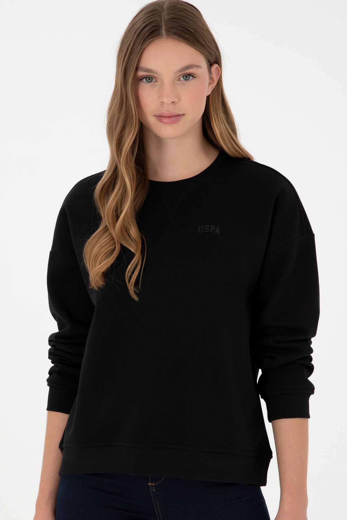 Kadın Siyah Basic Bisiklet Yaka Sweatshirt 50297296-vr046