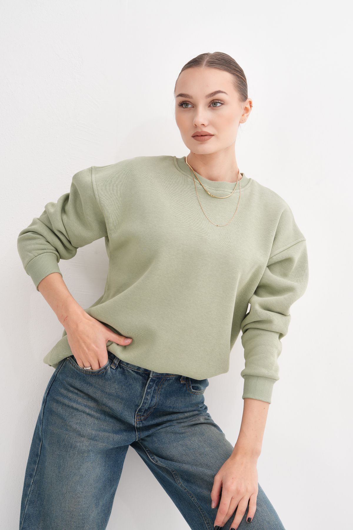 Ice Bisiklet Yaka Oversize Sweatshirt