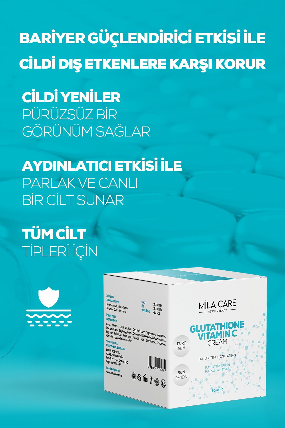 Cilt Yenileyici, Bariyer Güçlendirici, Aydınlatıcı Glutatyon Vitamin C Krem 50ml X 2 Adet