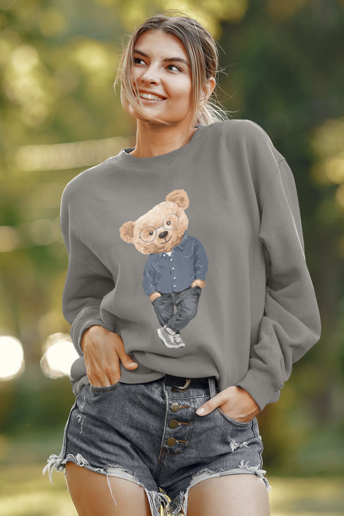 SUNFREE Ayıcık Teddy BaskılıUnisex Sweatshirt...