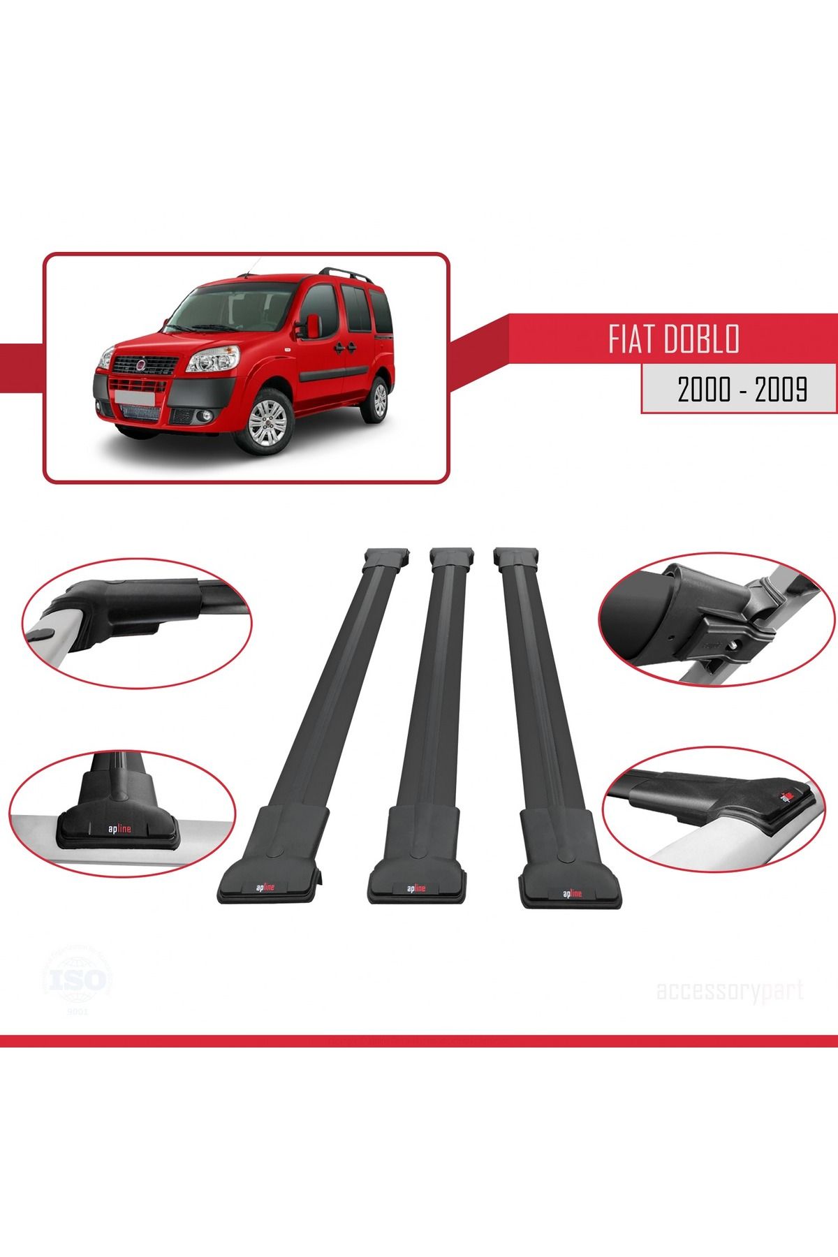 Fiat Doblo 2000-2009 Arası Ile Uyumlu Fly Model Ara Atkı Tavan Barı Siyah 3 Adet