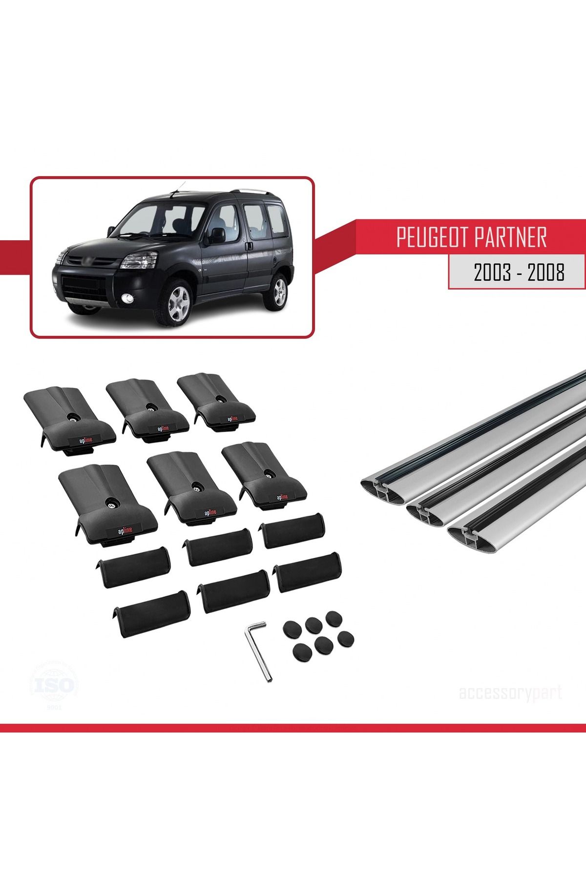 Peugeot Partner Post-facelift 2003-2008 Arası Ile Uyumlu Fly Model Ara Atkı Tavan Barı Gri 3 Adet