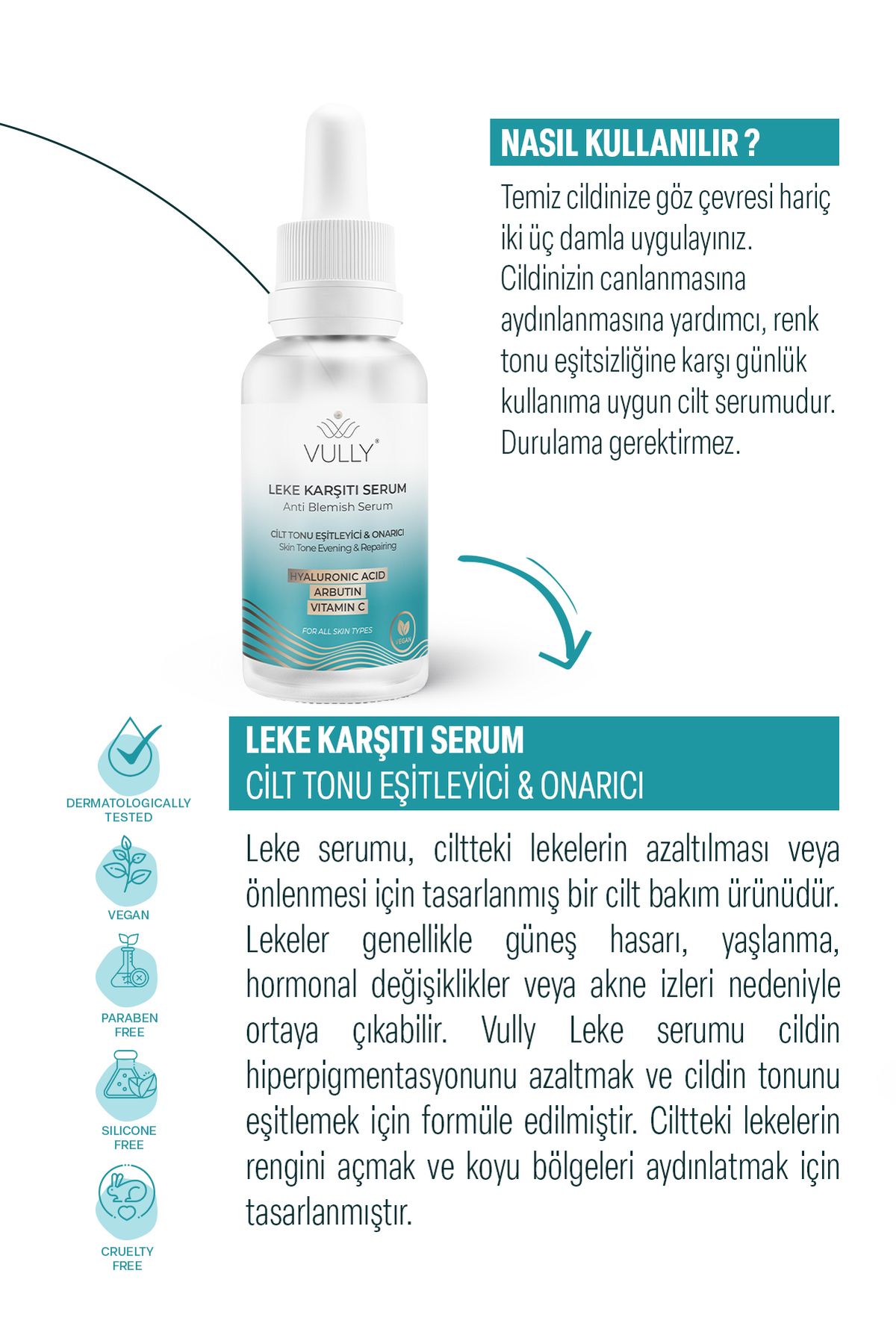 Cilt Tonu Eşitleyici - Onarıcı - Leke Karşıtı Serum 30ml (%2 ARBUTİN -% 2HYALURONİC - %2 VİTAMİN C)