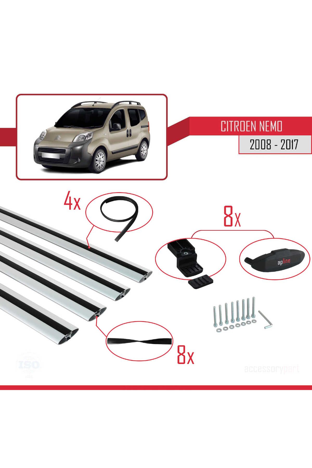 Citroen Nemo 3 (225) 2008-2017 Arası Ile Uyumlu Basıc Model Universal Ara Atkı Tavan Barı Gri 4 Adet