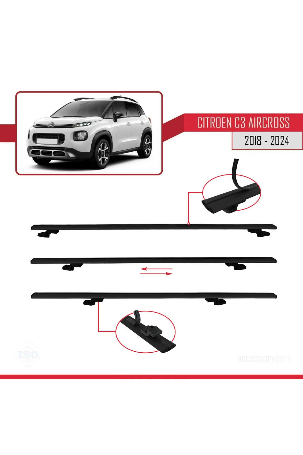 Citroen C3 Aircross (A88) 2018 Ve Sonrası Ile Uyumlu Basıc Model Universal Ara Atkı Tavan Barı Siyah