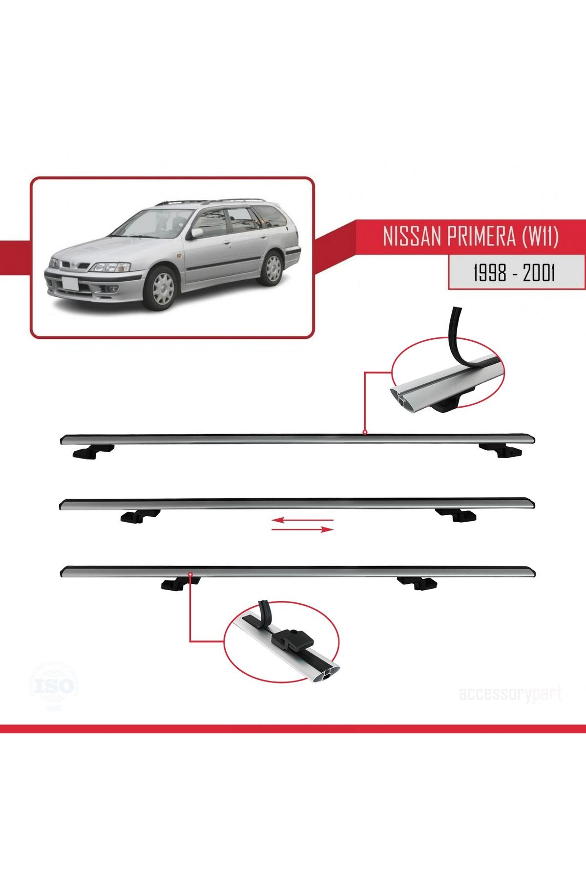 Nissan Primera 2 (W11) Traveller 1998-2001 Arası Ile Uyumlu Basıc Model Universal Ara Atkı Tavan Bar