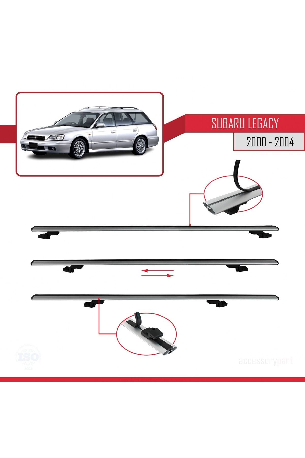 Subaru Legacy 3 (BE) 2000-2004 Arası Ile Uyumlu Basıc Model Universal Ara Atkı Tavan Barı Gri 2 Adet