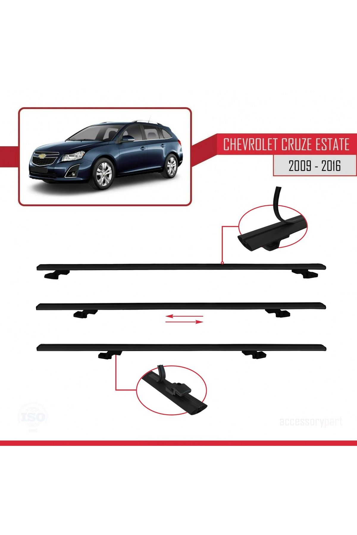 Chevrolet Cruze (J300) 2009-2016 Arası Ile Uyumlu Basıc Model Universal Ara Atkı Tavan Barı Siyah 2