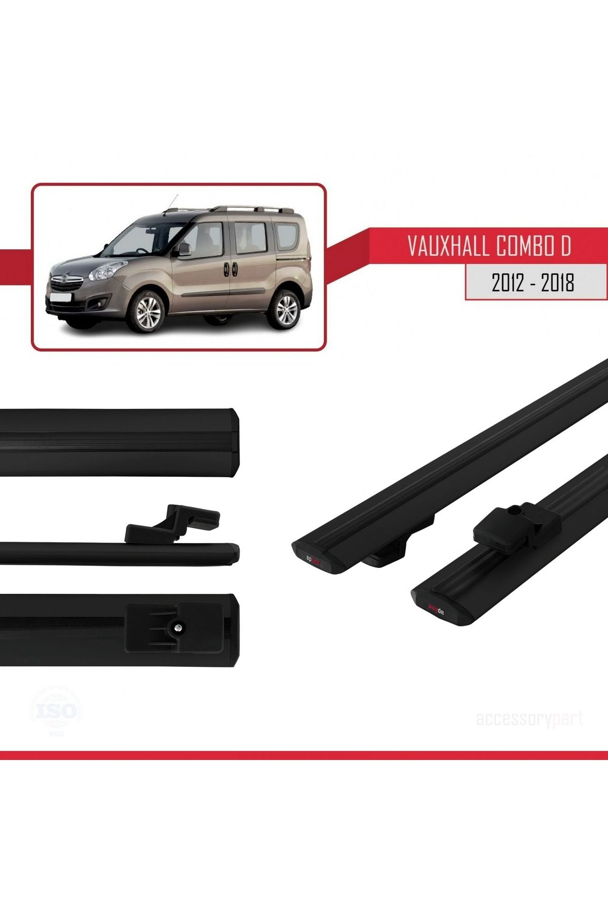 Vauxhall Combo D 2012-2018 Arası Ile Uyumlu Basıc Model Universal Ara Atkı Tavan Barı Siyah 2 Adet