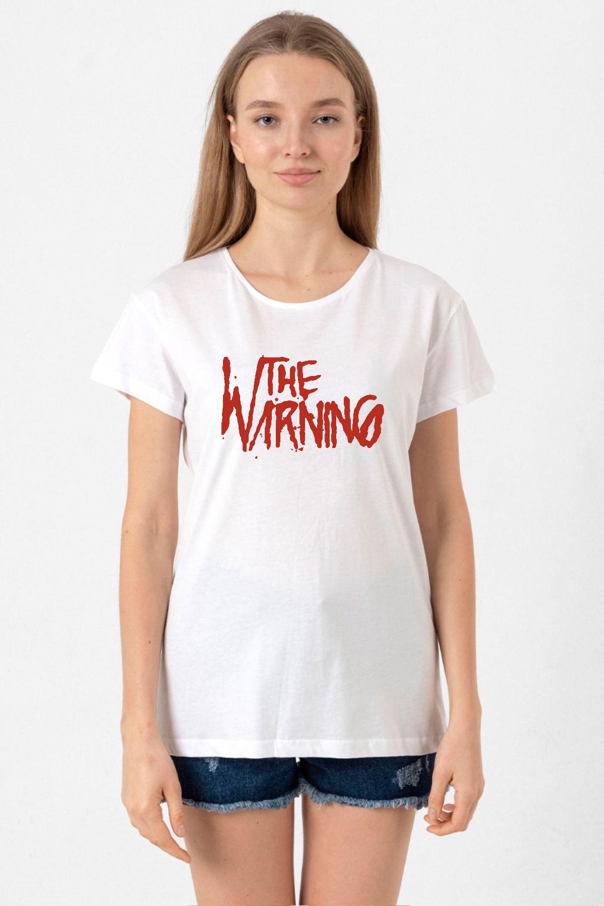 Tshirthane The Warning LogoBeyaz Kadın Bisikl...