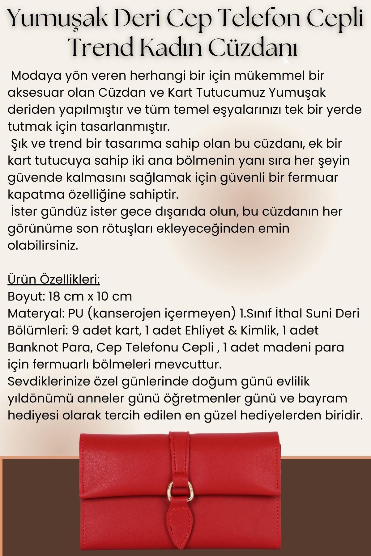 Soft Suni Deri Cep Telefon Cepli Trend Kadın Cüzdanı - PRS-Yağmur-Vizon