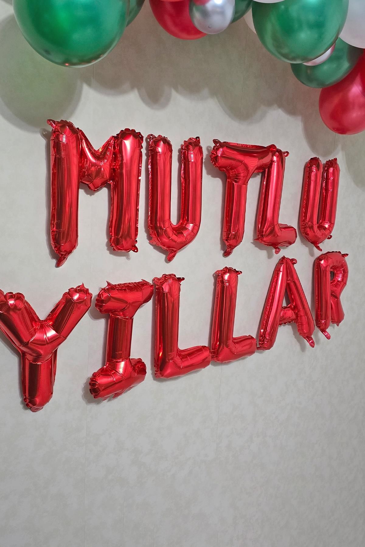 Kırmızı Mutlu Yıllar Yazılı Balon Seti 16inç 40cm Yılbaşı Balon Seti