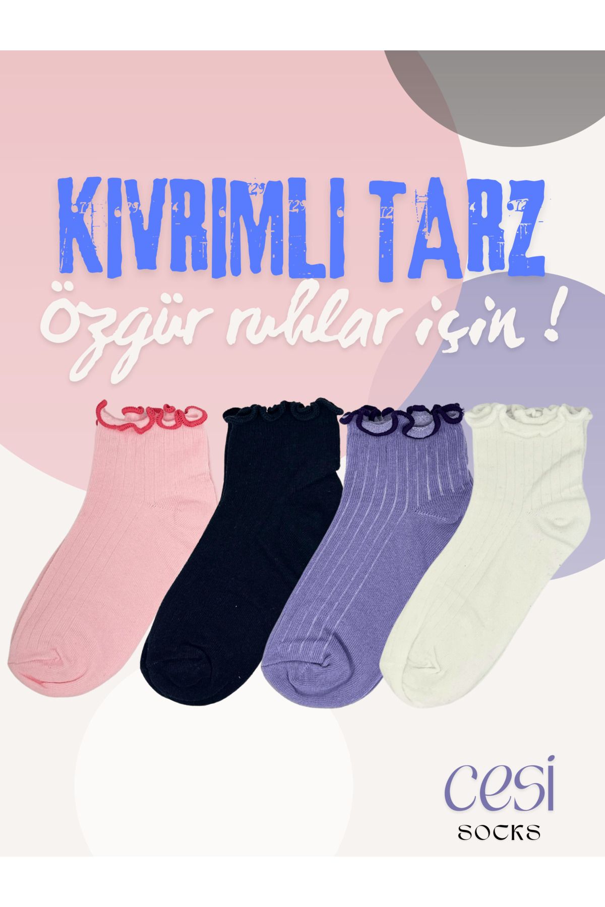 Cesi Socks 4'lü FırfırlıKıvrık Lastiksiz Renk...