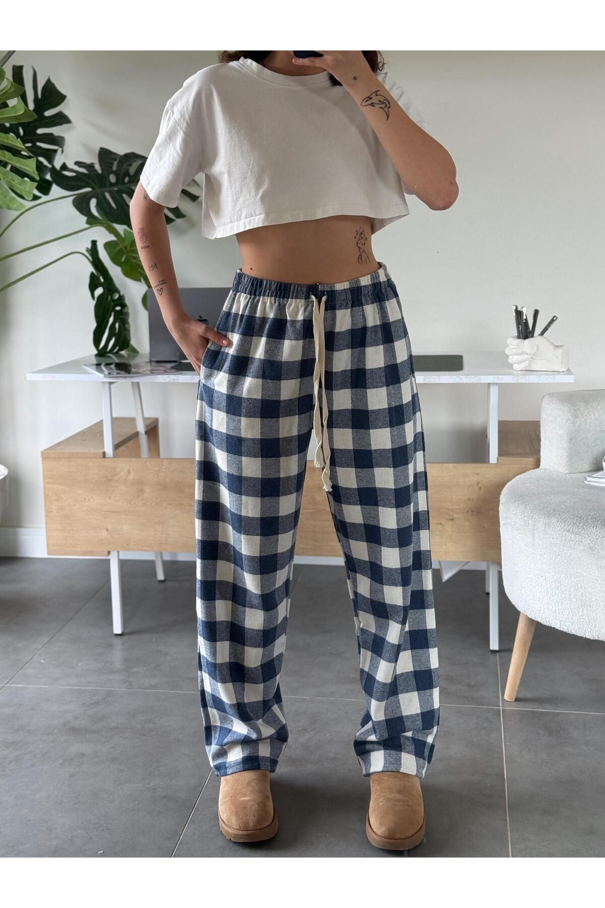 OYKUWEAR Darrel Unisex MaviKareli Pijama Altı