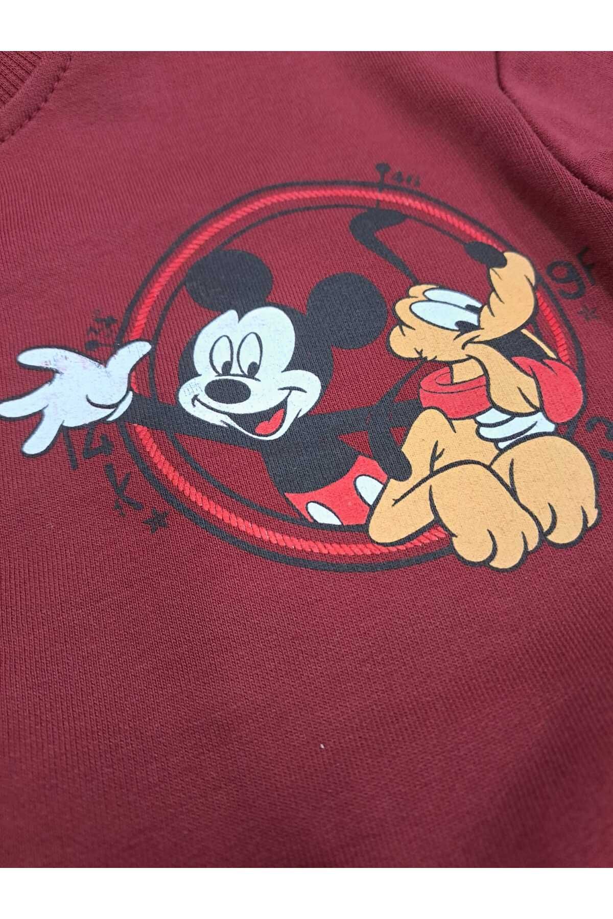 Mickey Mause 3 Parça Baskılı Ön Sırt Paça Baskılı 2İplik Penye %100 Pamuk Unisex Çocuk Alt Üst Takım