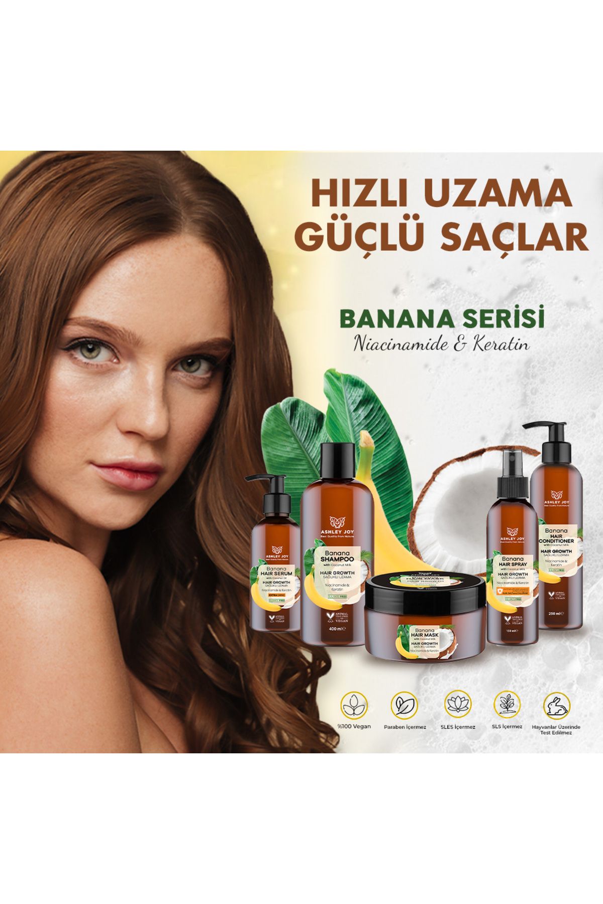 Hızlı Uzamaya Yardımcı Vegan Keratin Içeren Banana 3'lü Komple Bakım Seti