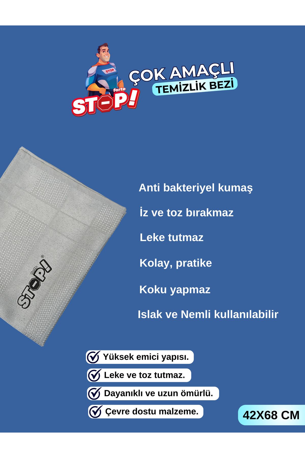 STOP Forte MikrofiberTemizlik Bezi (Gri) (68x...