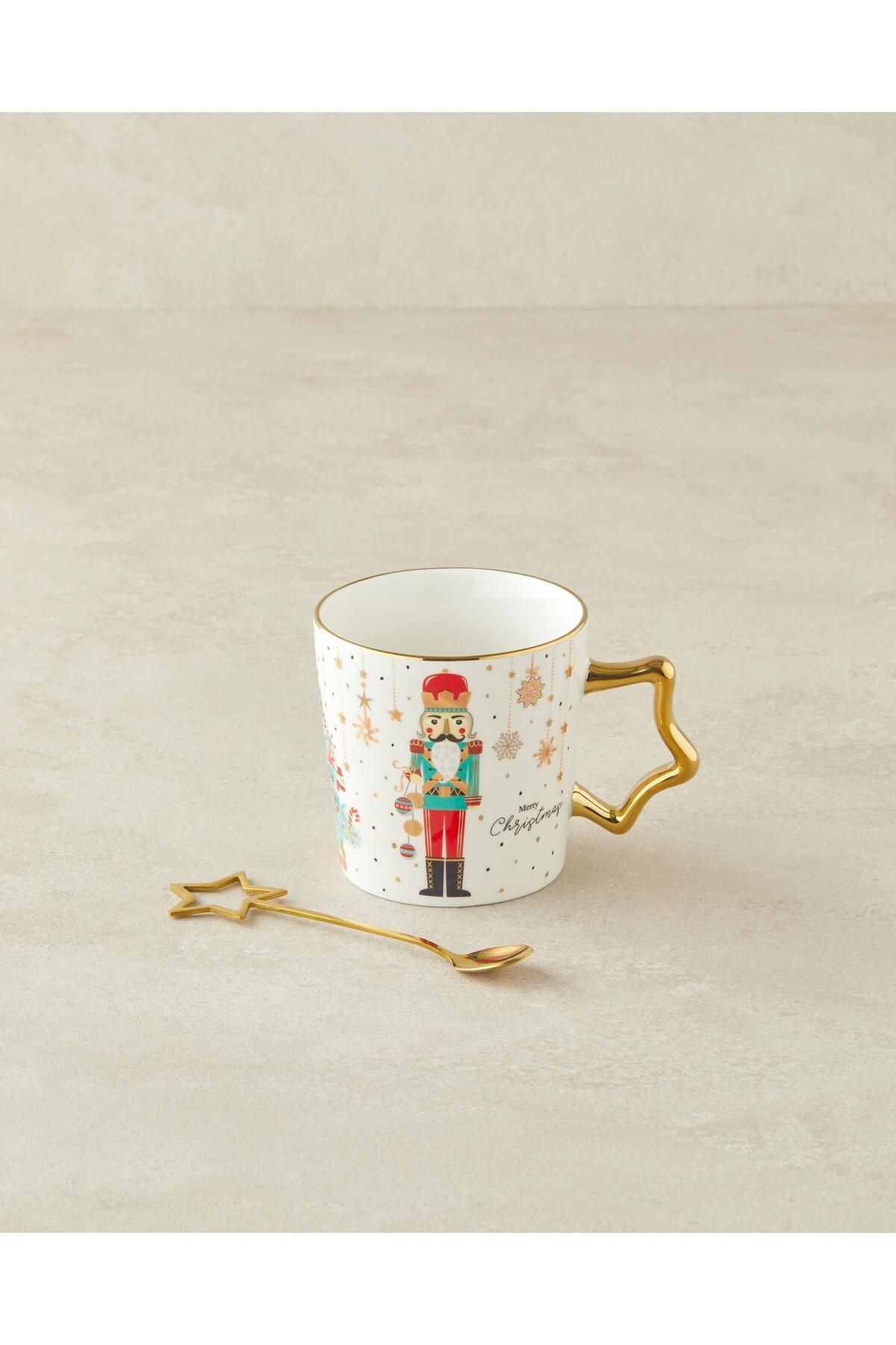 Stary Soldier New Bone China Kaşıklı Kupa 360 ml Kırmızı - Yeşil