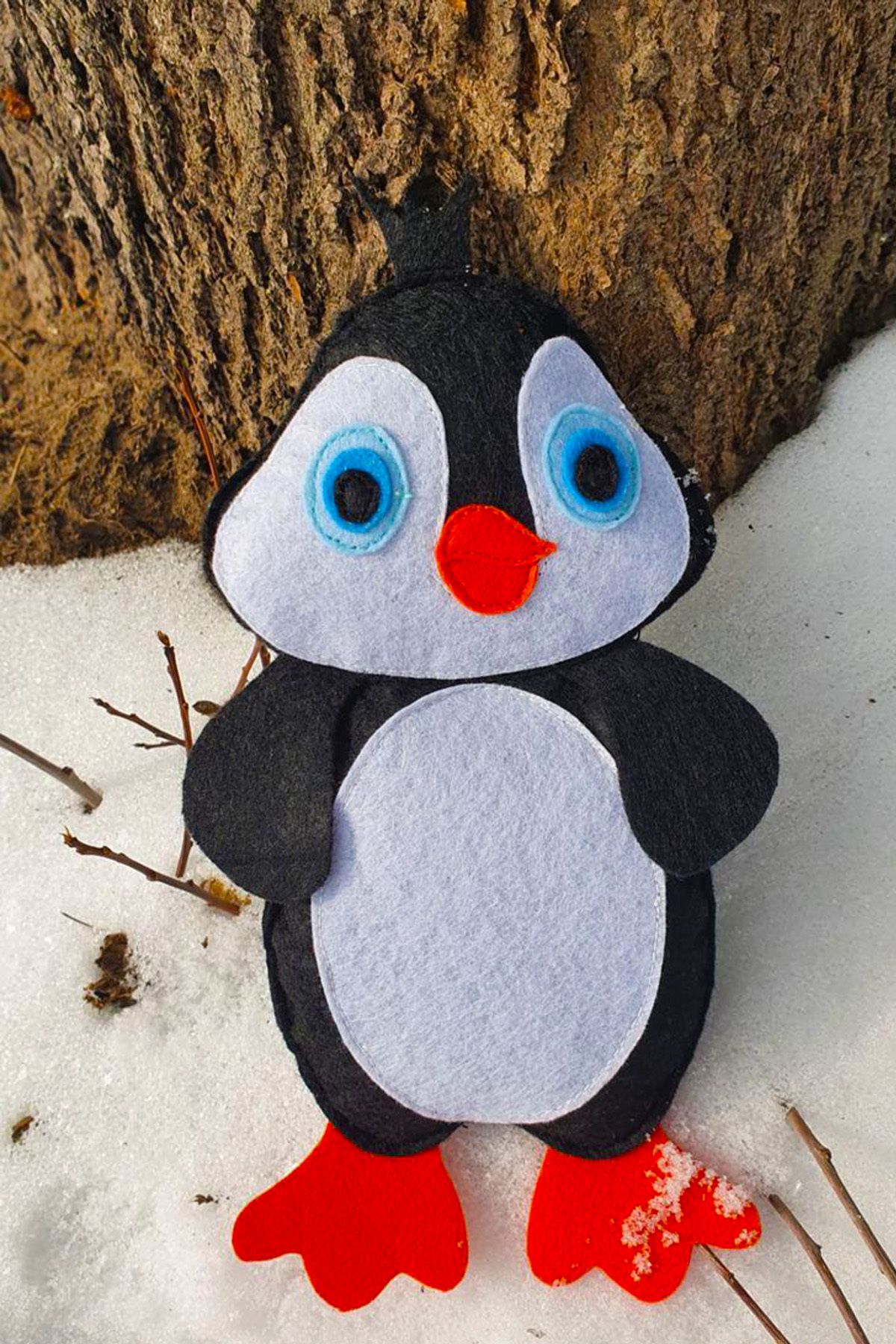 Bebek Doğal Keçe Penguen Oyuncak Çıngırak 21x29 cm Peluş Keçeden Oyuncak