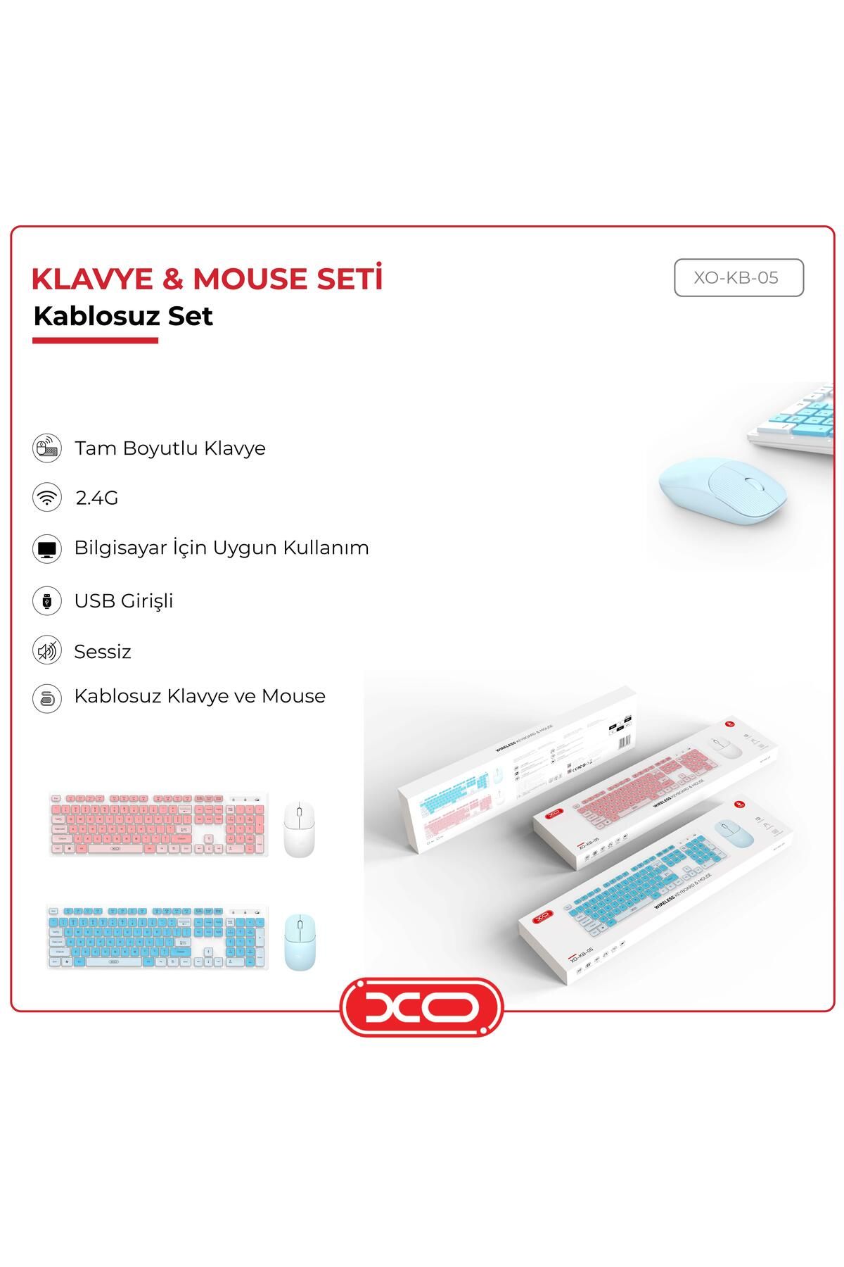 Kablosuz Wireless Sessiz Güç Tasarruflu Renkli Slim Ince Klavye Mouse Set Kb-05