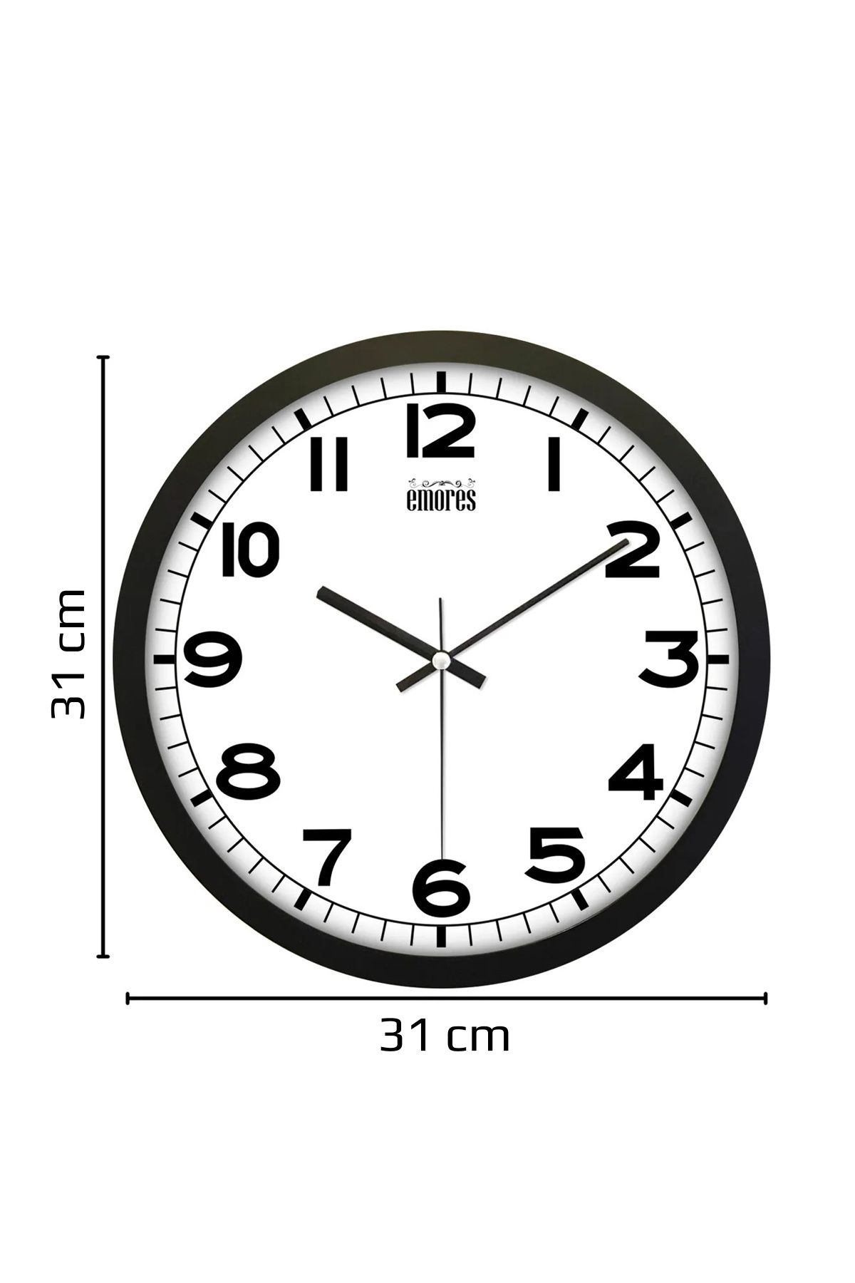 31 CM Gerçek Camlı Akar Saniyeli Duvar Saati Siyah