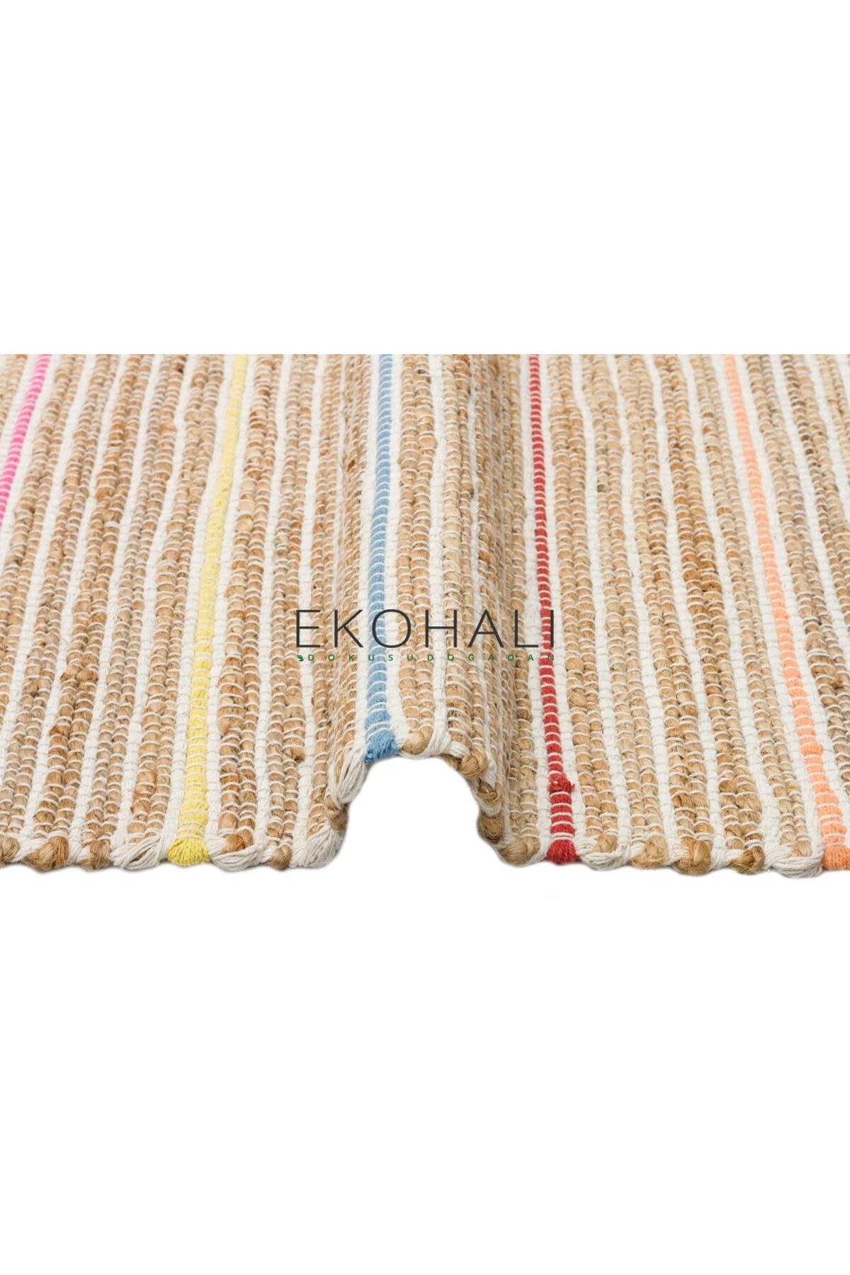 Juno Koleksiyonu Jüt ile üretilen el dokuma sisal kilim ECH 05 Natural Multy