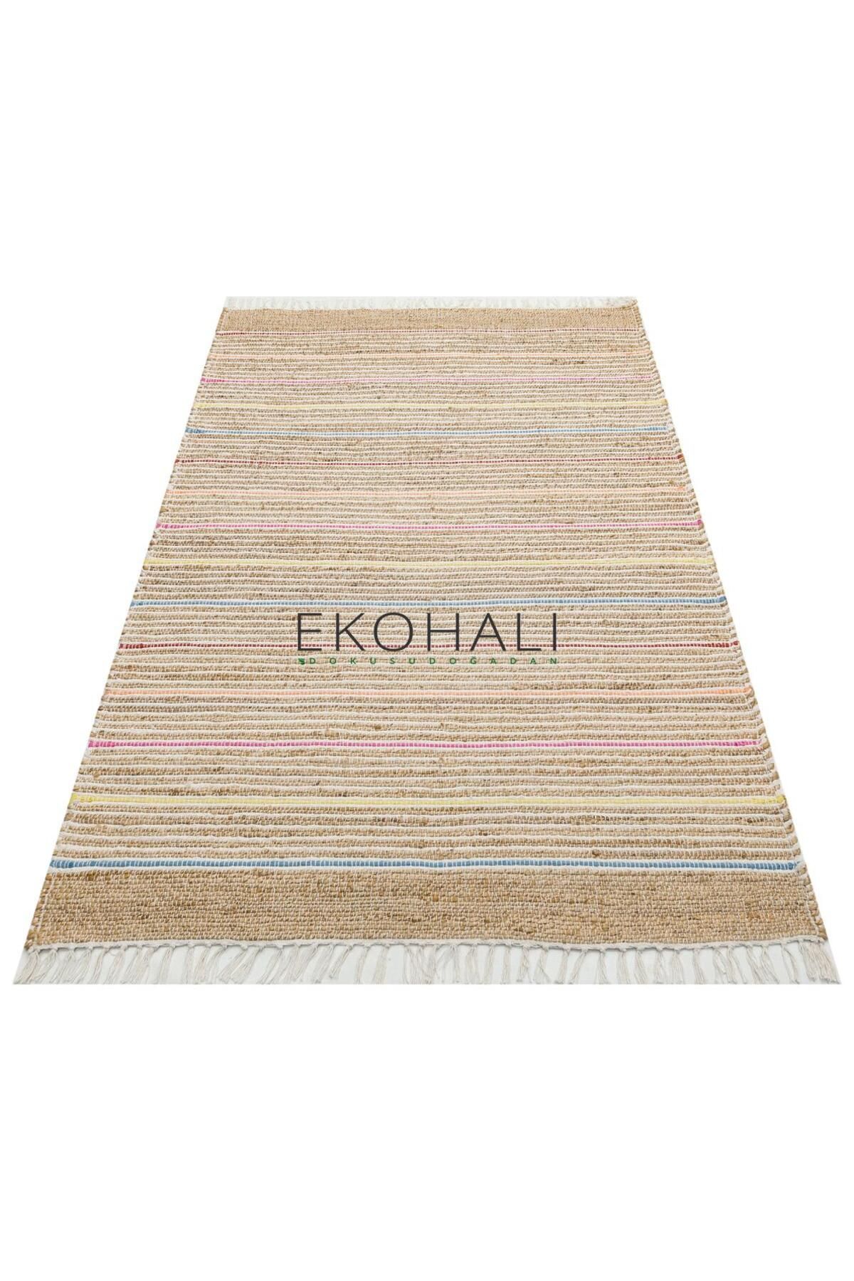 Juno Koleksiyonu Jüt ile üretilen el dokuma sisal kilim ECH 05 Natural Multy