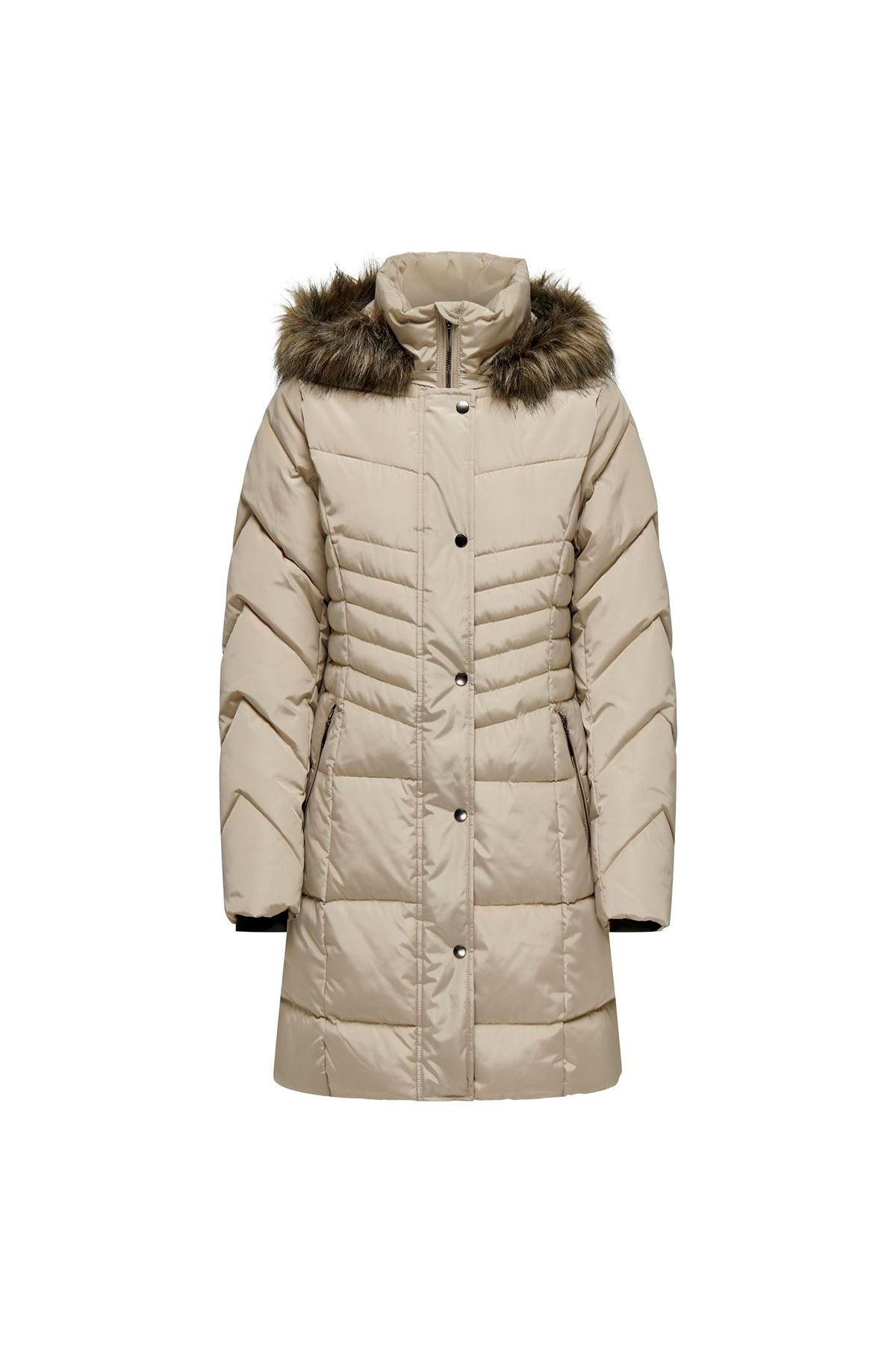 Only Nora Puffer Coat KadınBej Kapüşonlu Mont