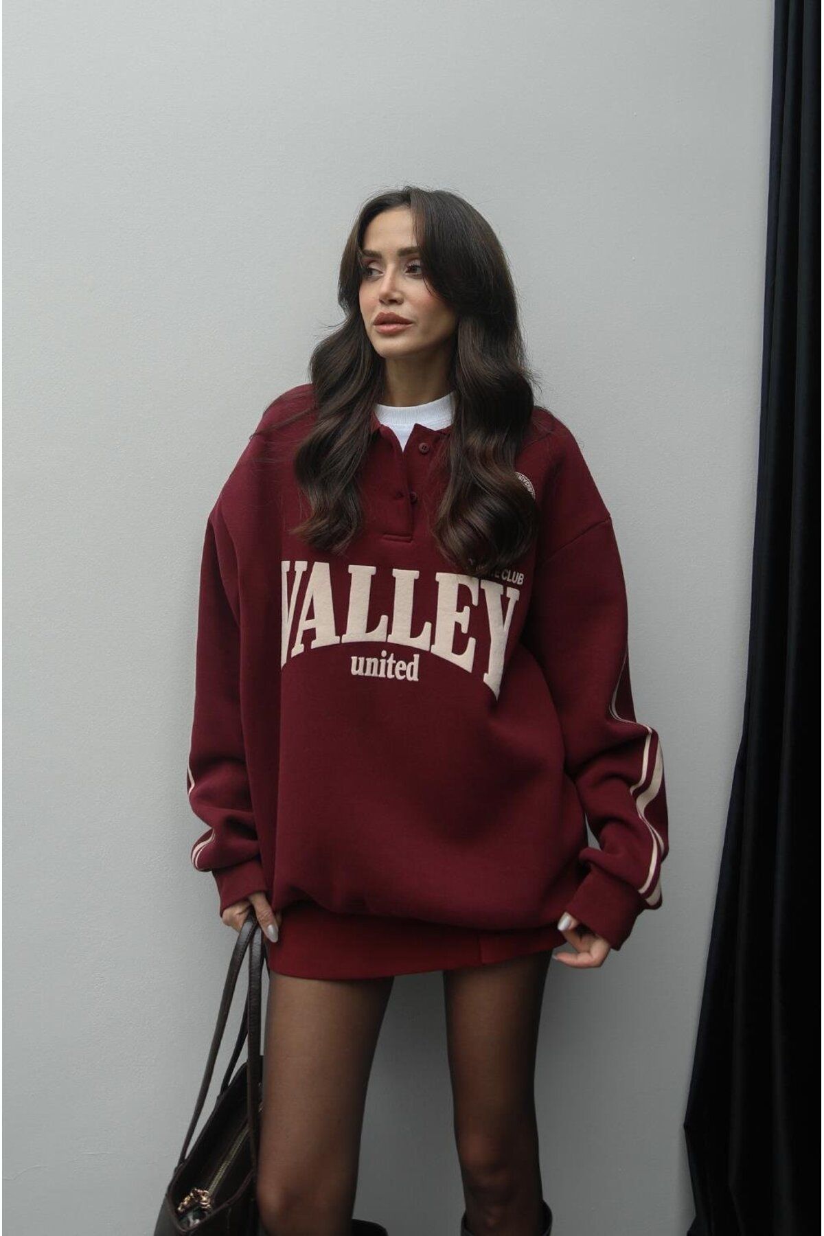 Bordo Walley Baskılı Sweatshirt