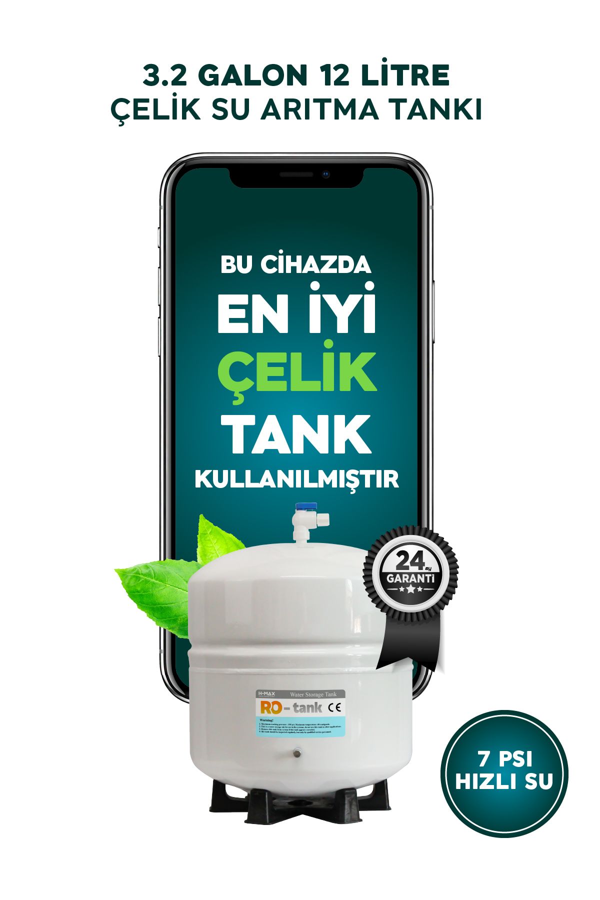 Azerbaycan 12 Litre Pompalı 15 Aşama Multi Mineralli 80 GPD Su Arıtma Cihazı HMAXA4512P