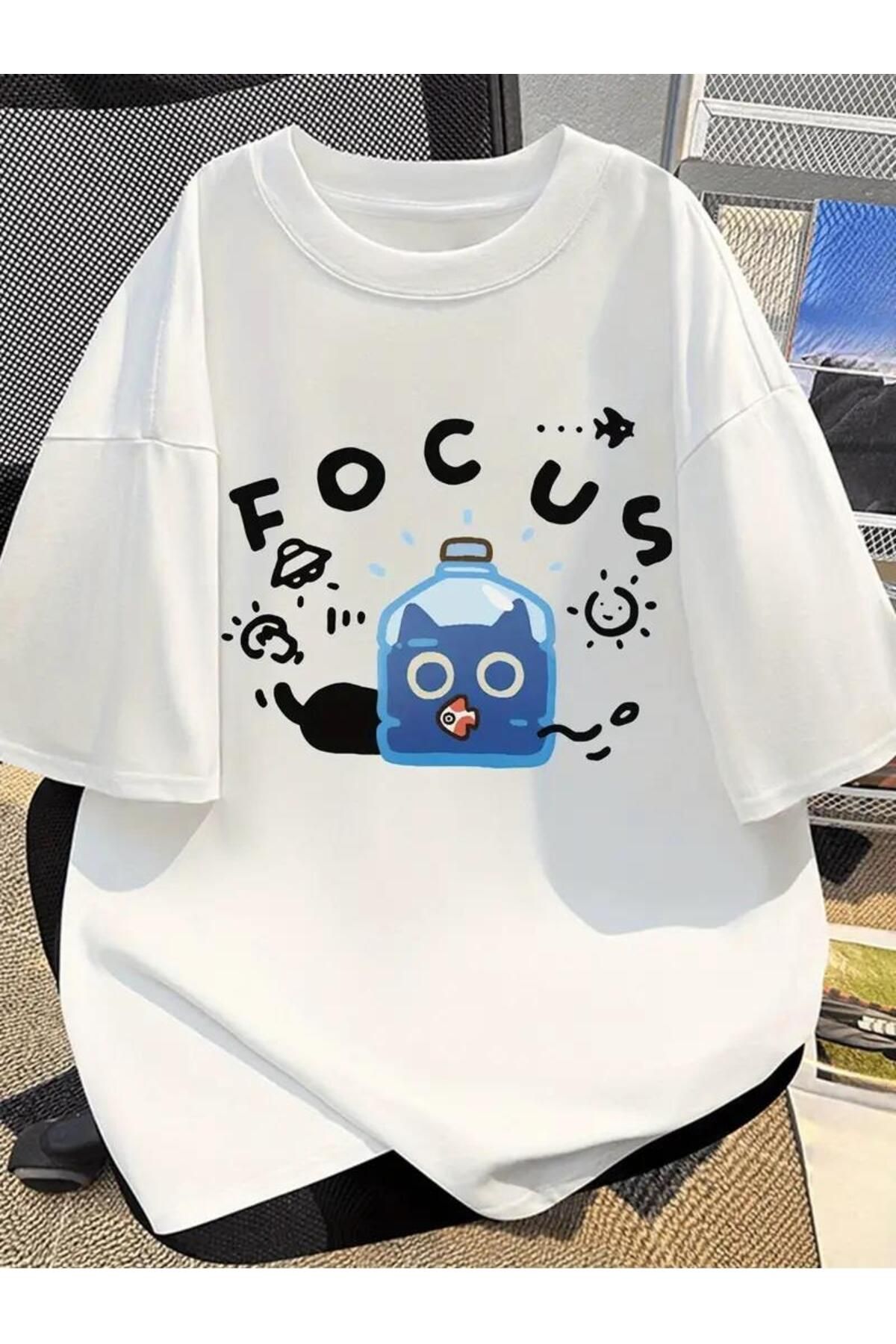 Touz Moda Focus Cat BaskılıBeyaz T-shirt