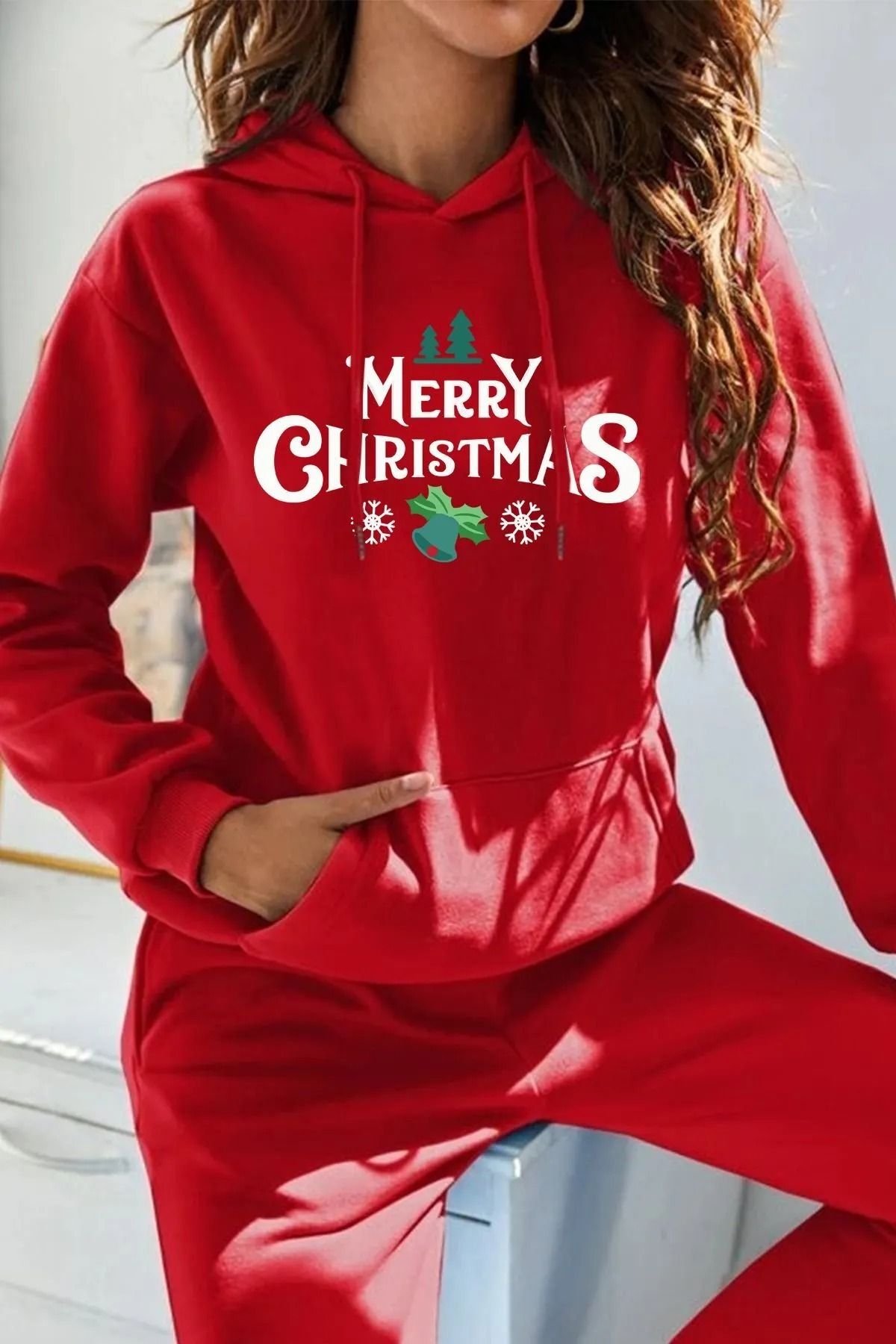 Yılbaşı Merry Christmas Yeni Yıl Hediyesi Unisex Oversize Kapşonlu Yılbaşı Sweatshirt Hoodie