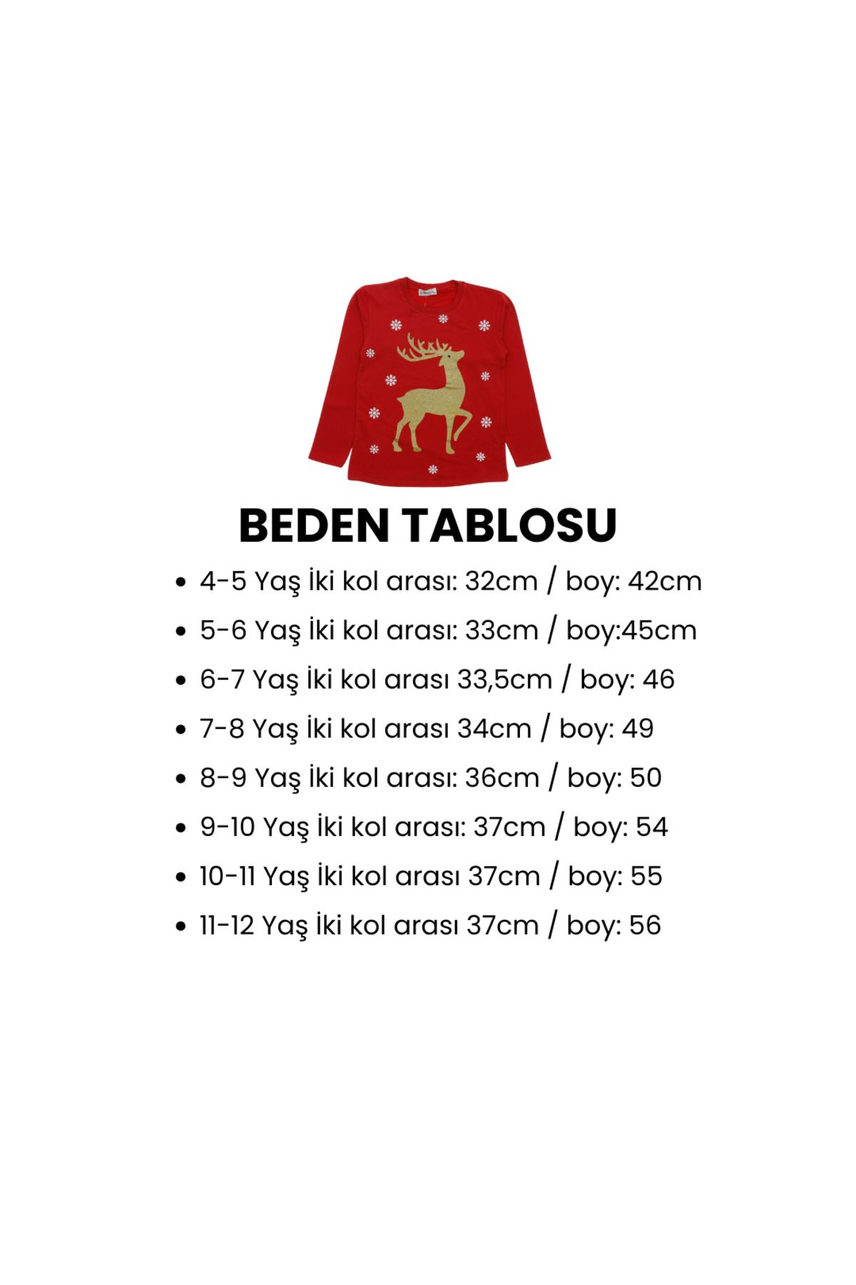 Çocuk Kırmızı Sweatshirt Yaldız Baskı Geyikli Noel